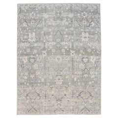 Distressed Grey Tabriz Pattern Wool Rug 9'x12'