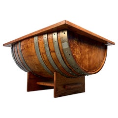 Vintage Distressed Half-Barrel Lift-Top Coffee Table