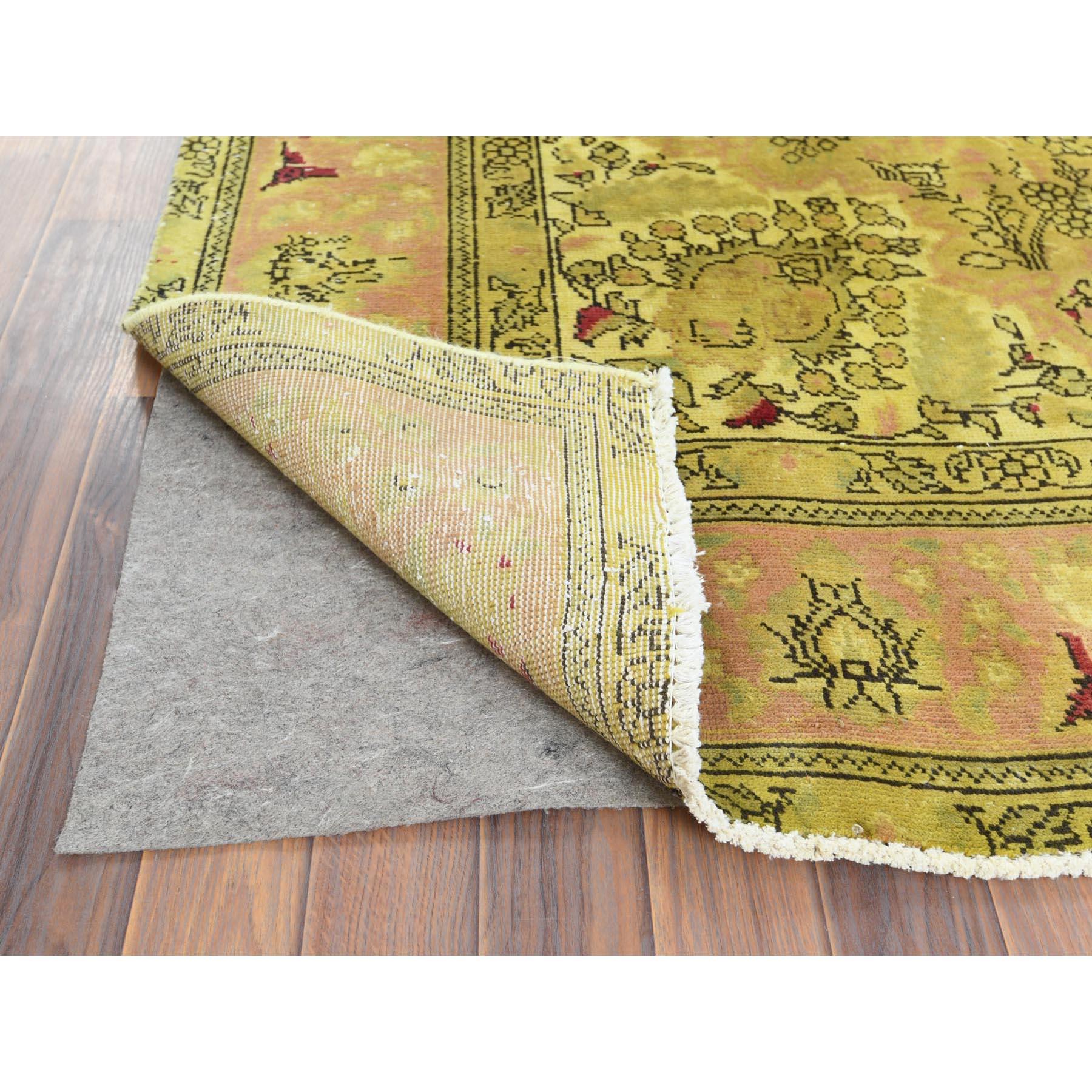 Mid-20th Century Distressed Hand Knotted Green Vintage Overdyed Persian Tabriz Worn Wool Rug