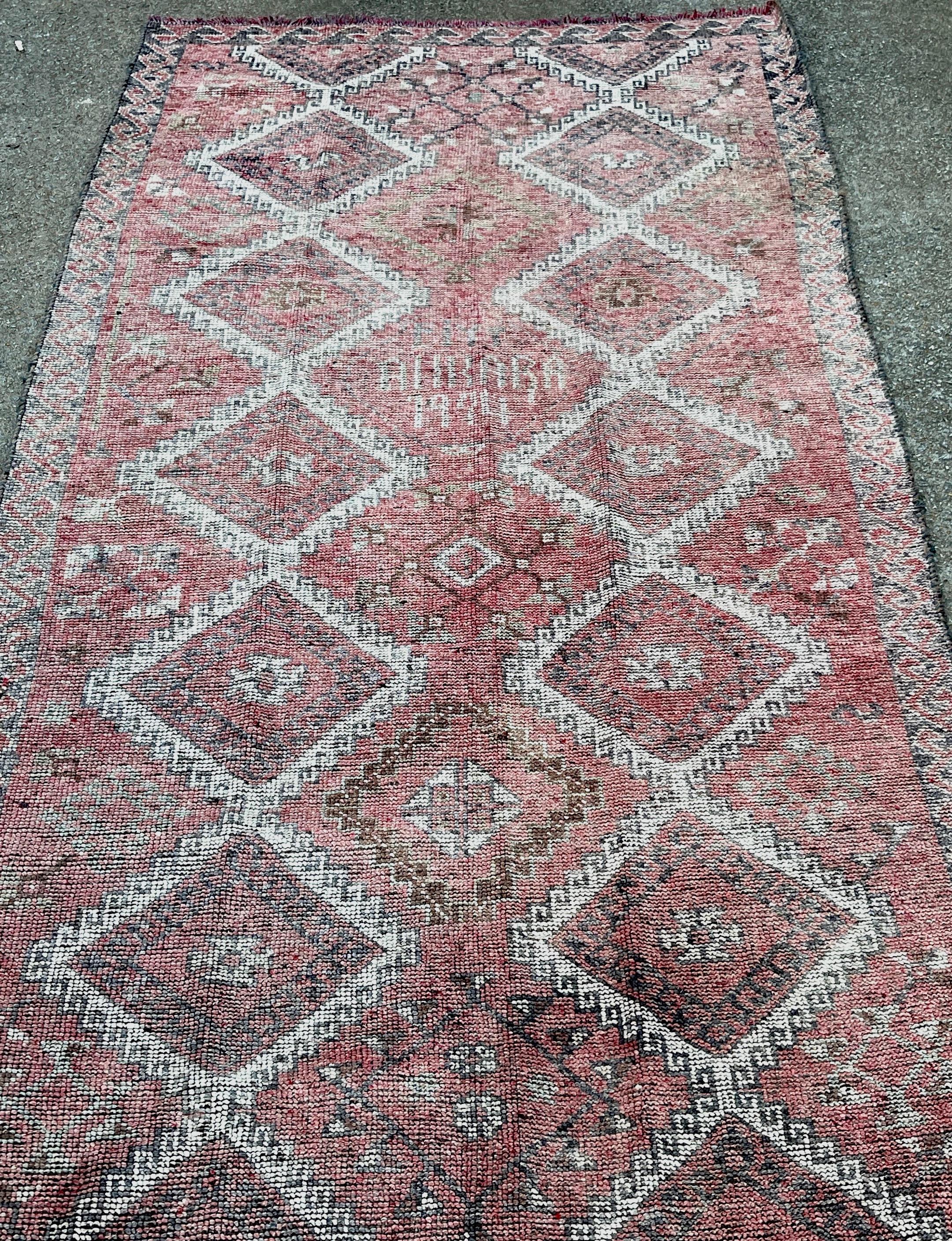20th Century Distressed Hand-Knotted Wool Caucasian Rug 'Reservable' Signed & Dated 1994 For Sale