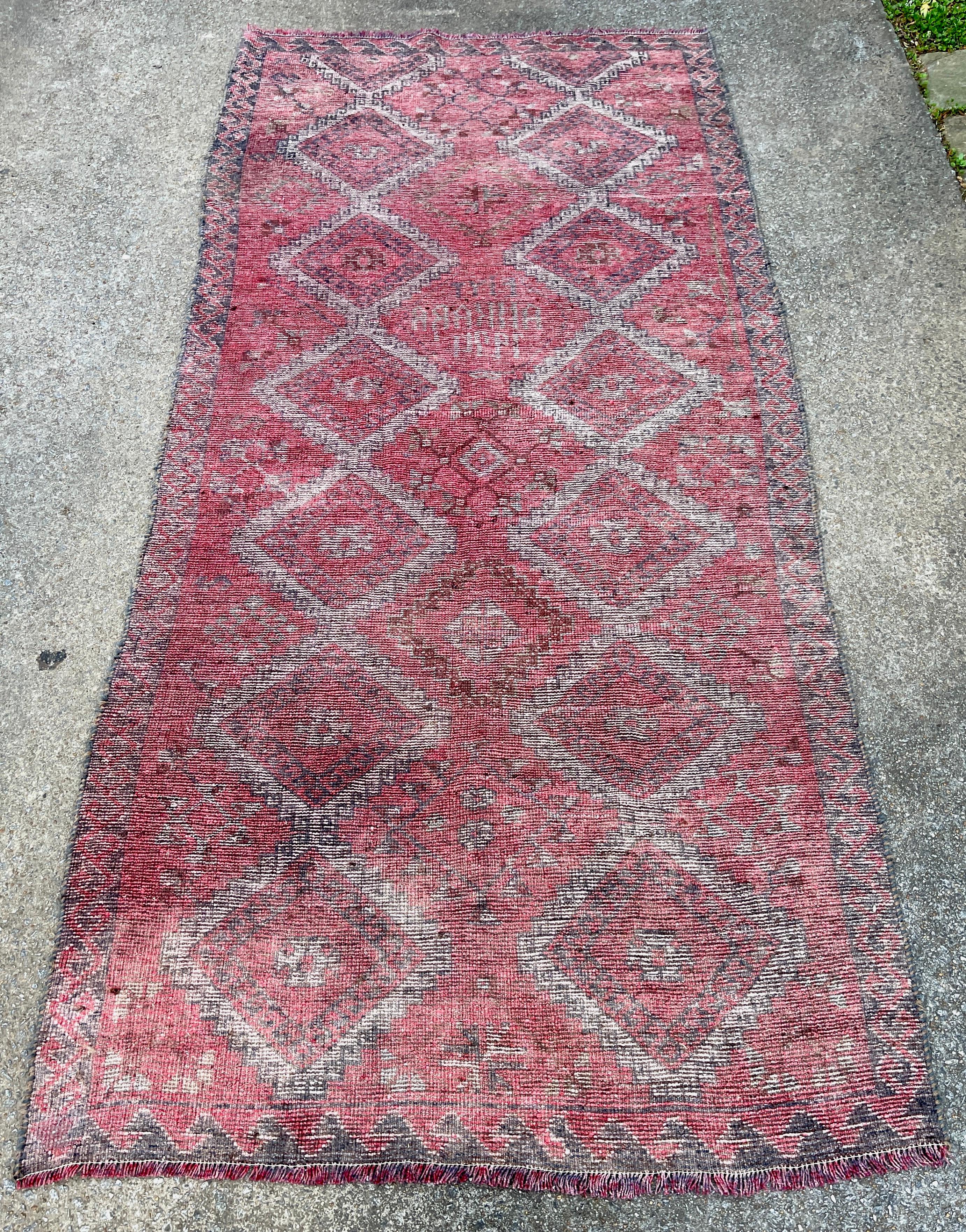 Distressed Hand-Knotted Wool Caucasian Rug 'Reservable' Signed & Dated 1994 For Sale 4