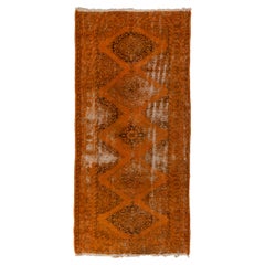 5x10 Ft Handmade Distressed Vintage Turkish Runner Rug Over-Dyed in Burnt Orange