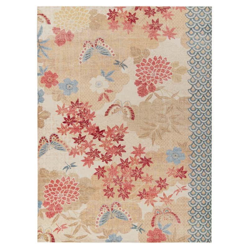 Japanese Shodo Design Rug Hand Knotted in Blush Taupe Beige and Gold ...