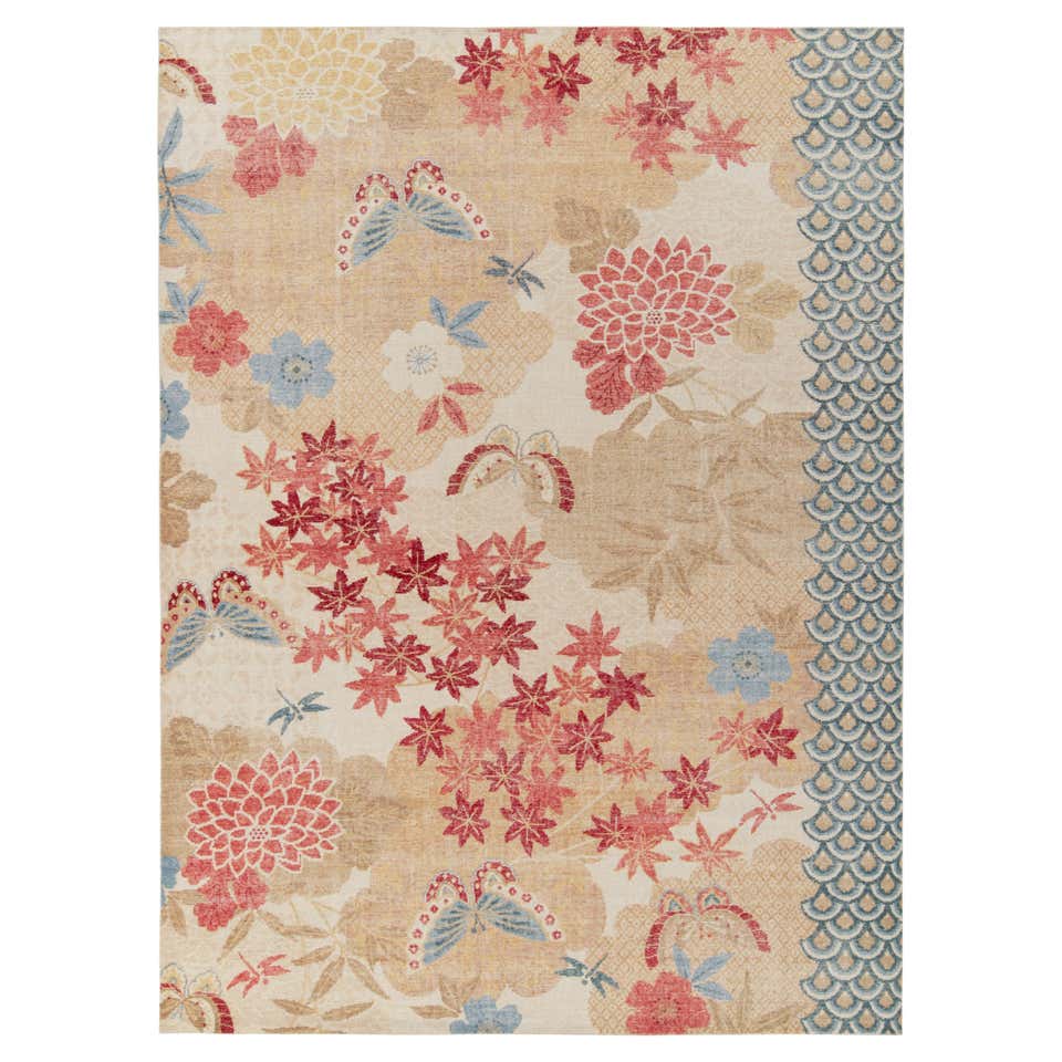 Japanese Shodo Design Rug Hand Knotted in Blush Taupe Beige and Gold ...