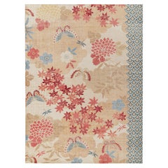 Rug & Kilim's Distressed Japanese Style Rug in Beige, Red, Blue Pictorials