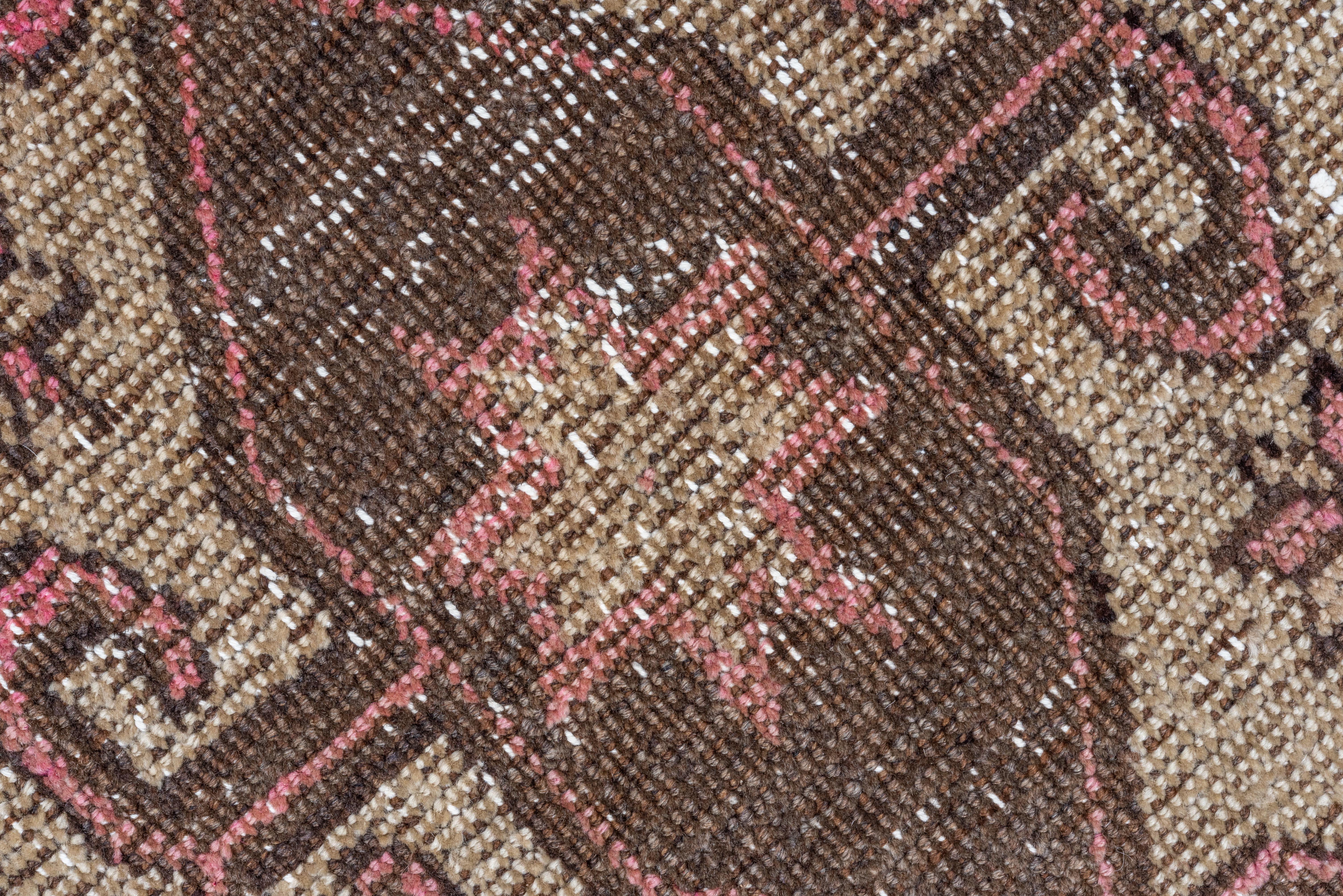 Wool Distressed Kars Runner in Rose and Cocoa For Sale