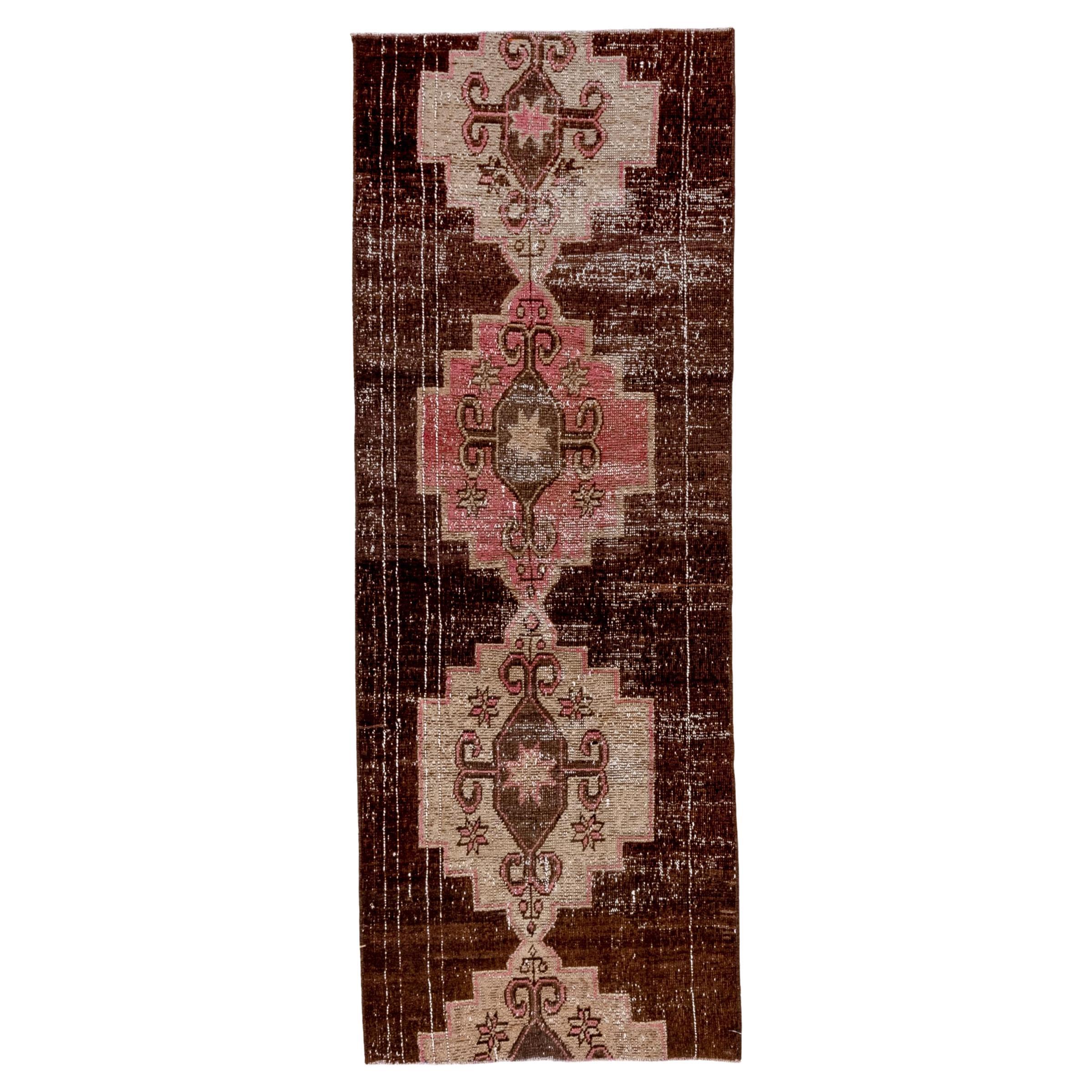 Distressed Kars Runner in Rose and Cocoa For Sale
