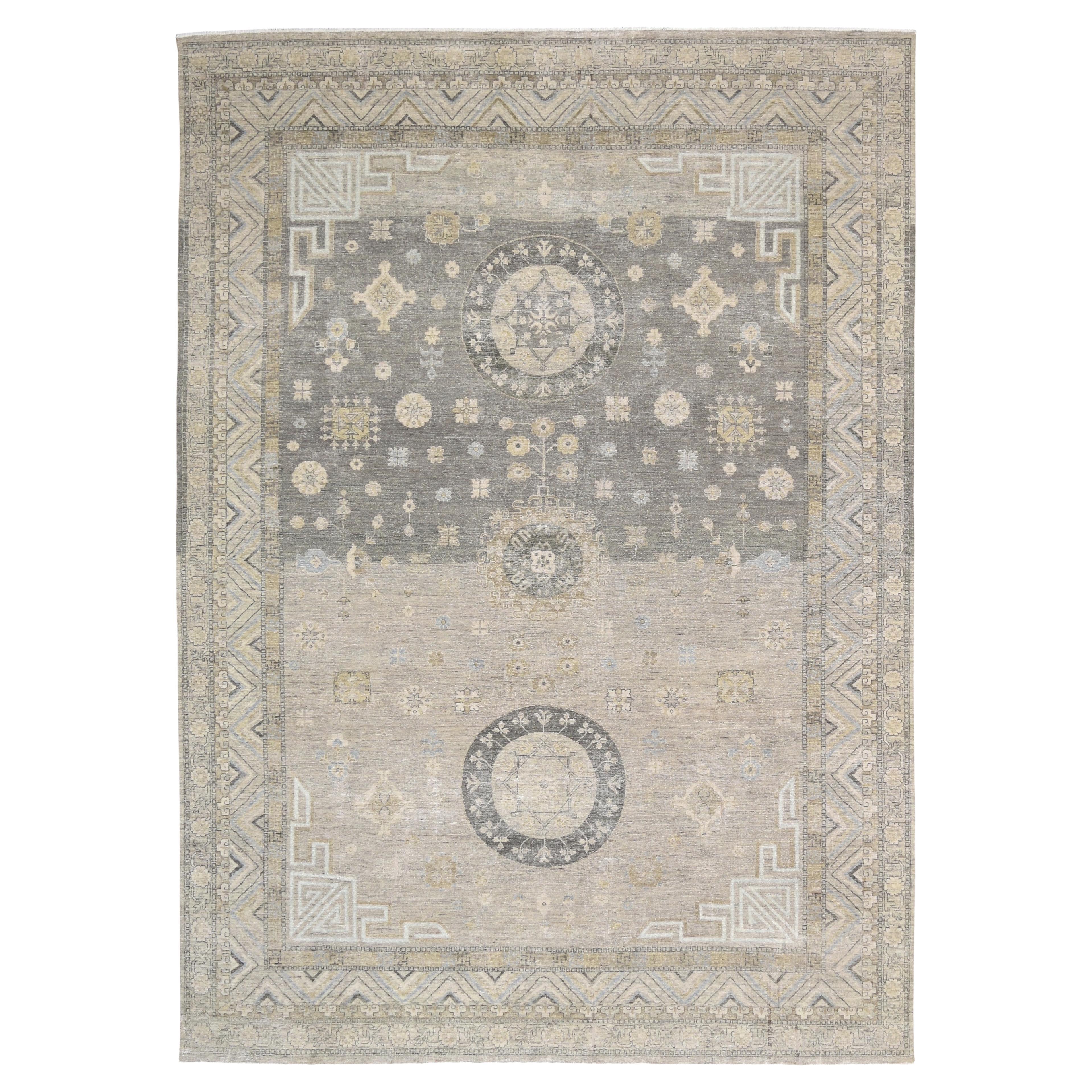Distressed Khoton Patterned Wool Rug 9'8''x13'6''