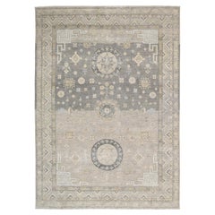 Distressed Khoton Patterned Wool Rug 9'8''x13'6''