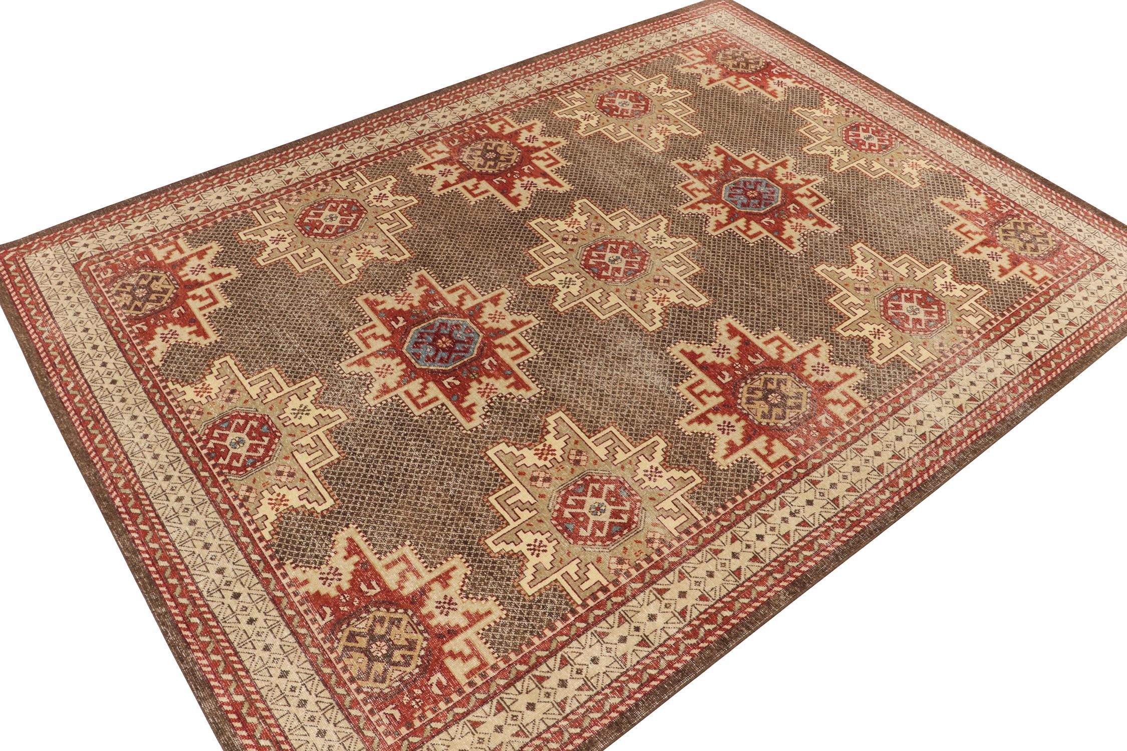 Tribal Rug & Kilim's Distressed Kuba Style Rug in Red, Beige-Brown Medallions For Sale