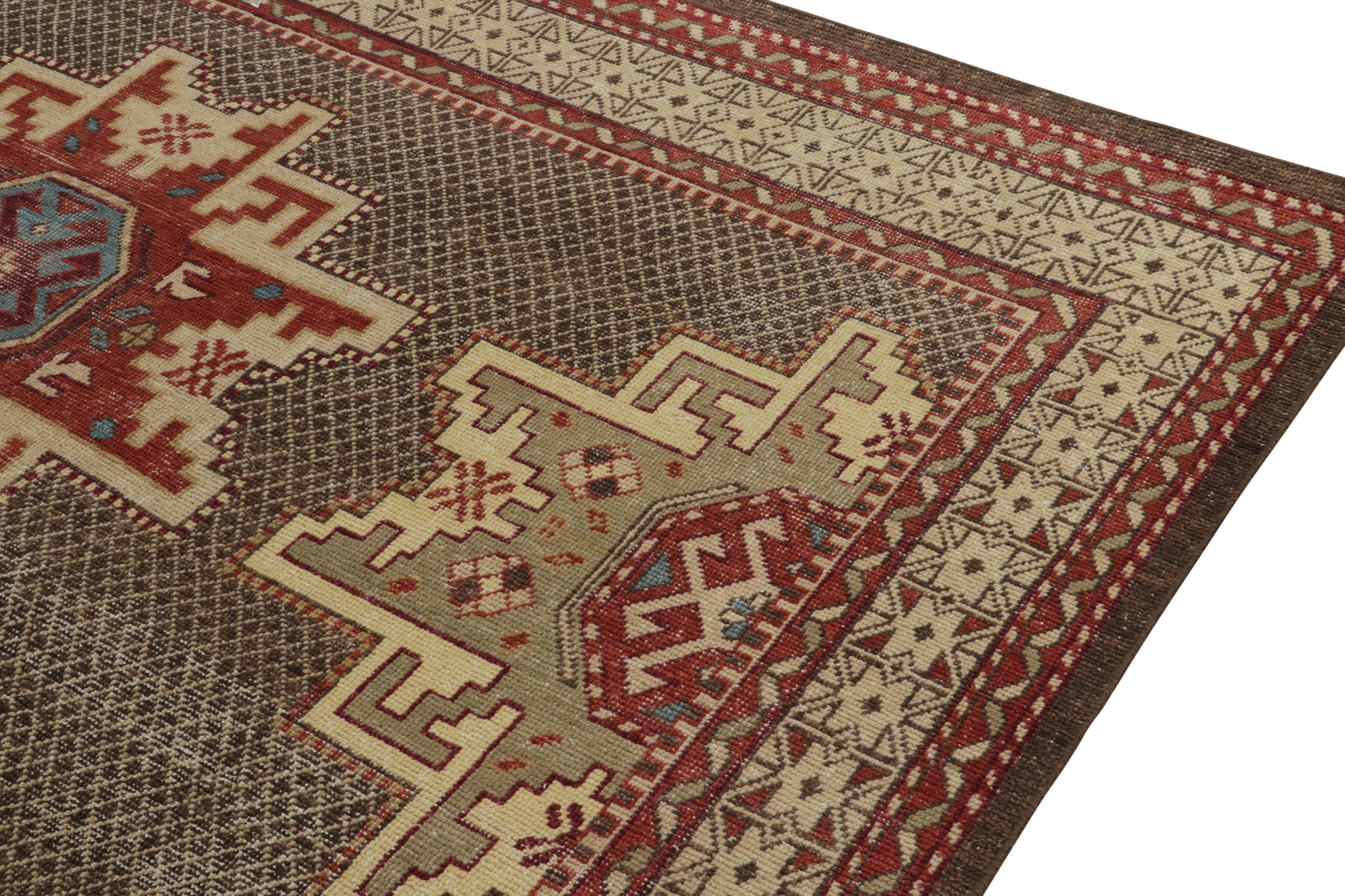 Hand-Knotted Rug & Kilim's Distressed Kuba Style Rug in Red, Beige-Brown Medallions For Sale