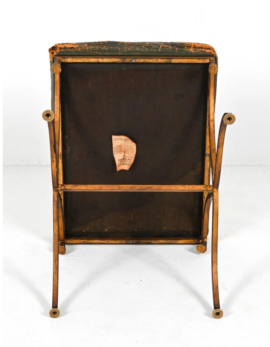 Distressed Leather and Gilt Metal Stool 1