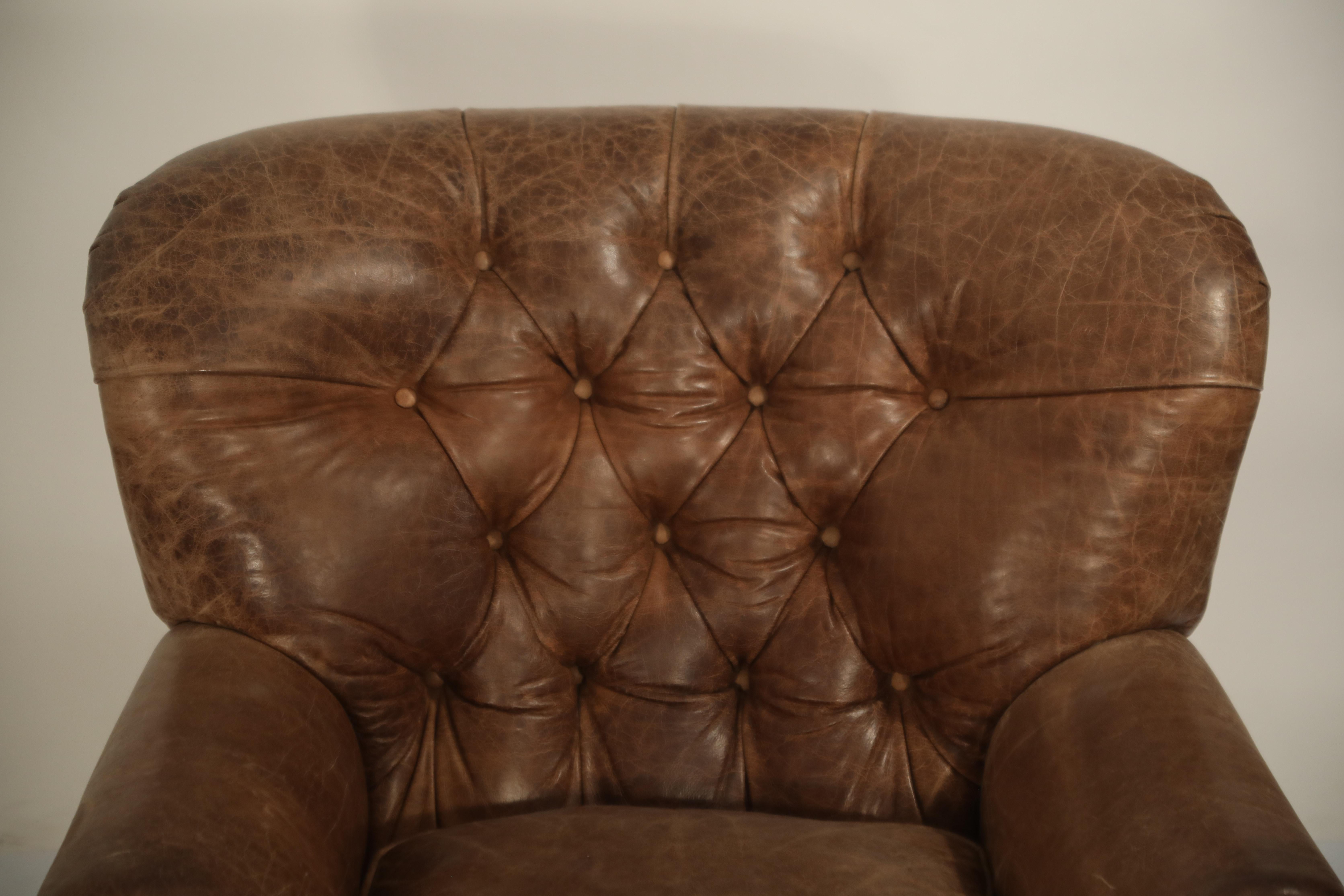 Distressed Leather Armchair and Ottoman in the Style of Ralph Lauren 4