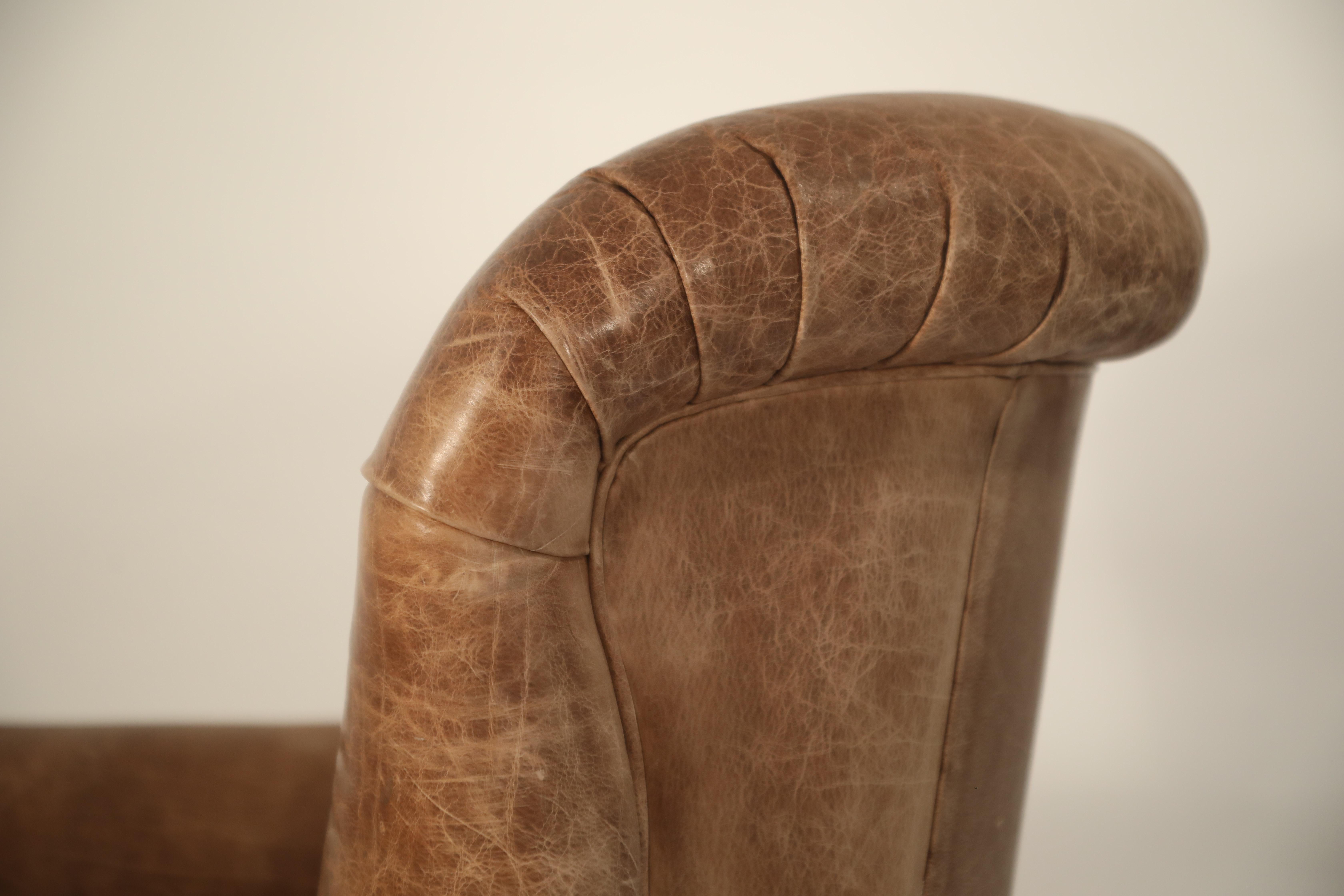 Distressed Leather Armchair and Ottoman in the Style of Ralph Lauren 11