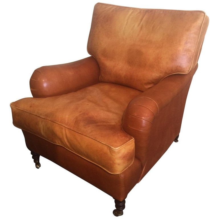 Distressed Leather Club Chair By George, Distressed Leather Club Chair