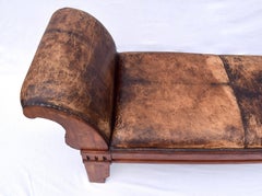 Vintage Roll Arm Oak Leder Bank