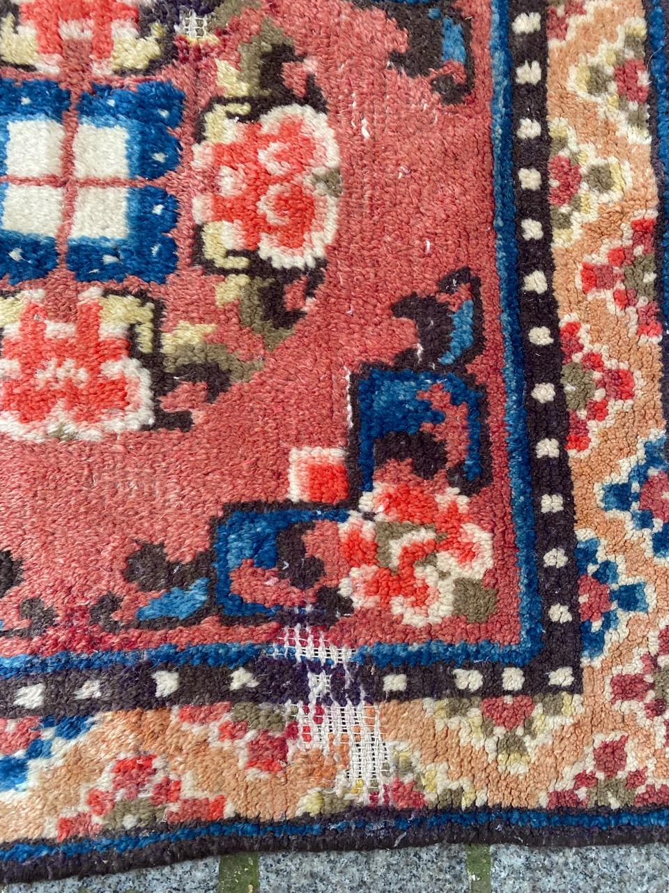 19th Century Bobyrug’s Distressed Little Antique Square Chinese Rug For Sale
