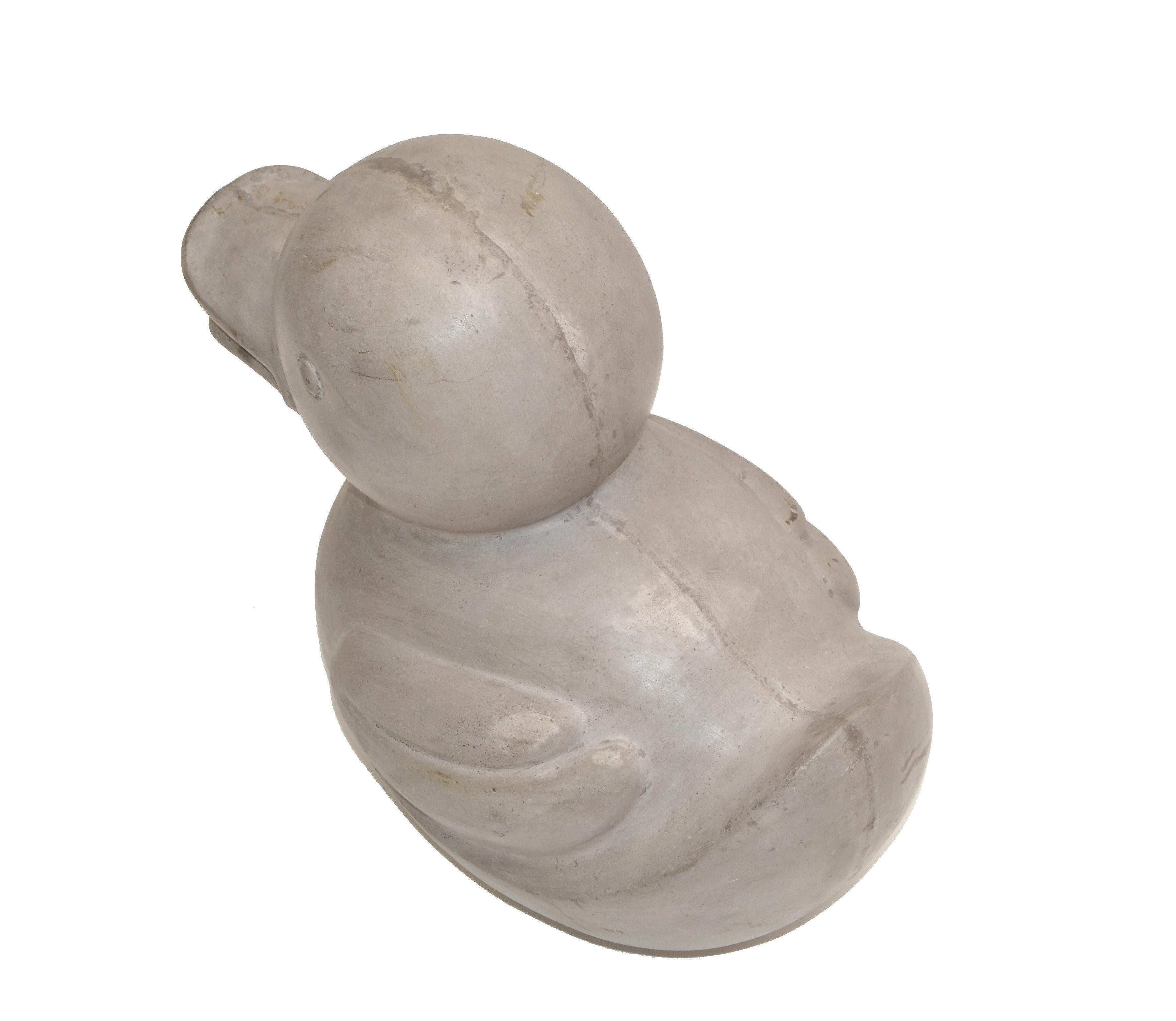Distressed Look Decorative Handcrafted Cement Mold Duck, Animal Sculpture In Fair Condition In Miami, FL