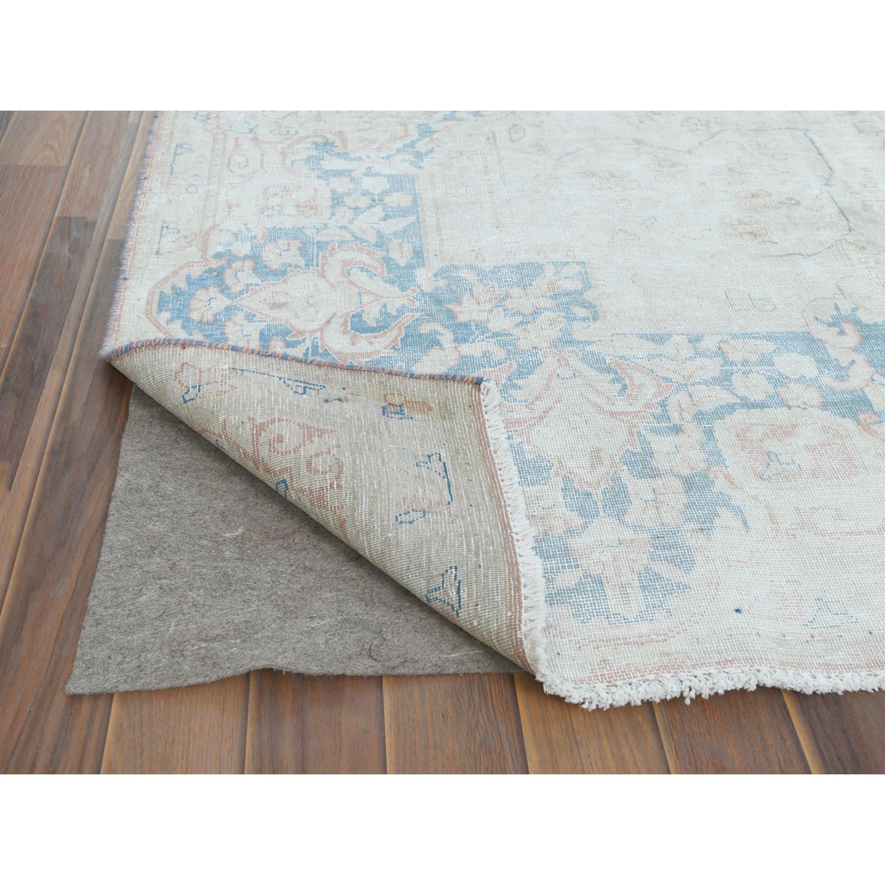 Hand-Knotted Distressed Look, Worn Wool, Hand Knotted, Soft Pink, Vintage Persian Kerman Rug For Sale