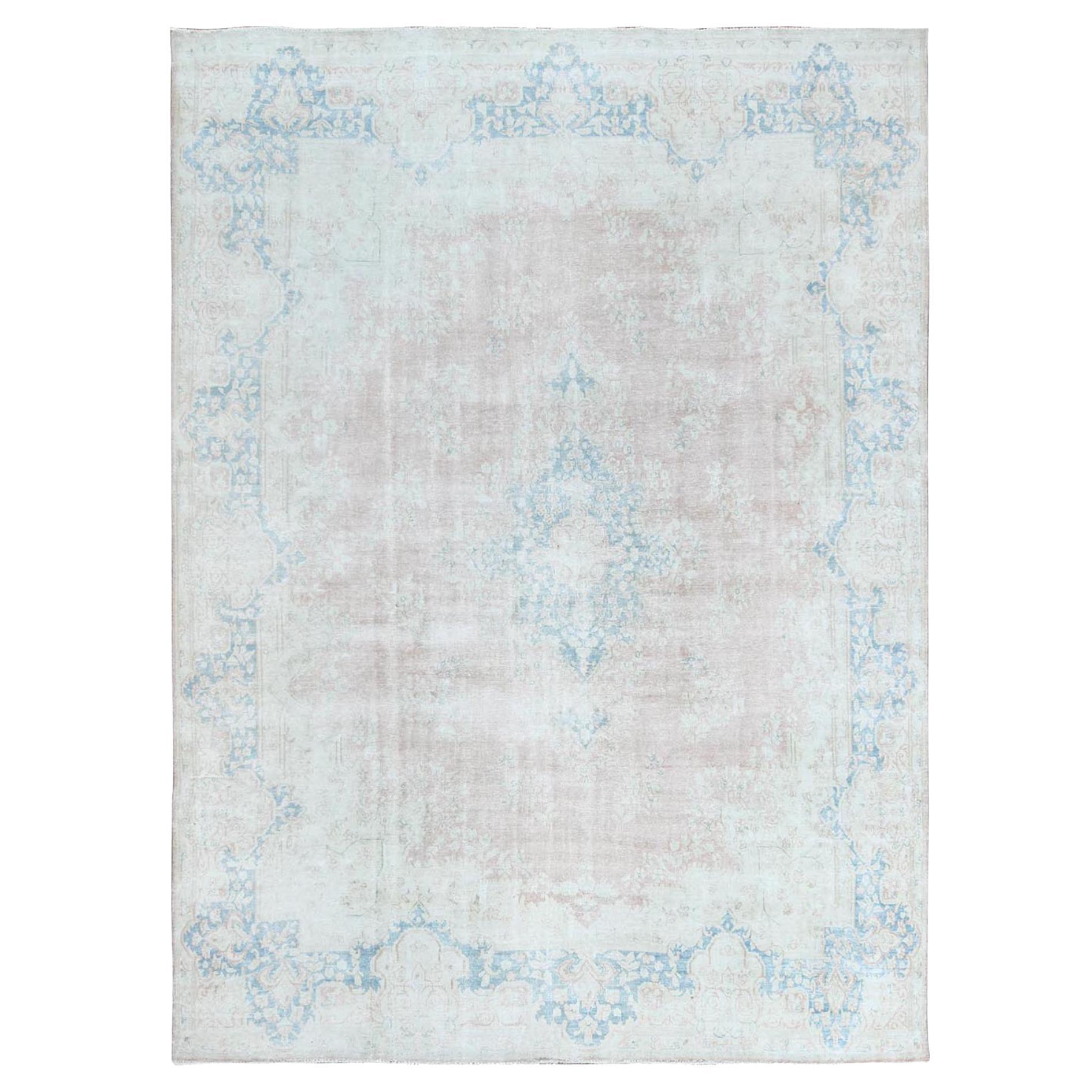 Distressed Look, Worn Wool, Hand Knotted, Soft Pink, Vintage Persian Kerman Rug For Sale
