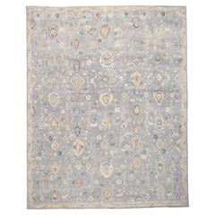 Distressed Mahal Blue & Ivory Wool Rug 11'10''x14'10''