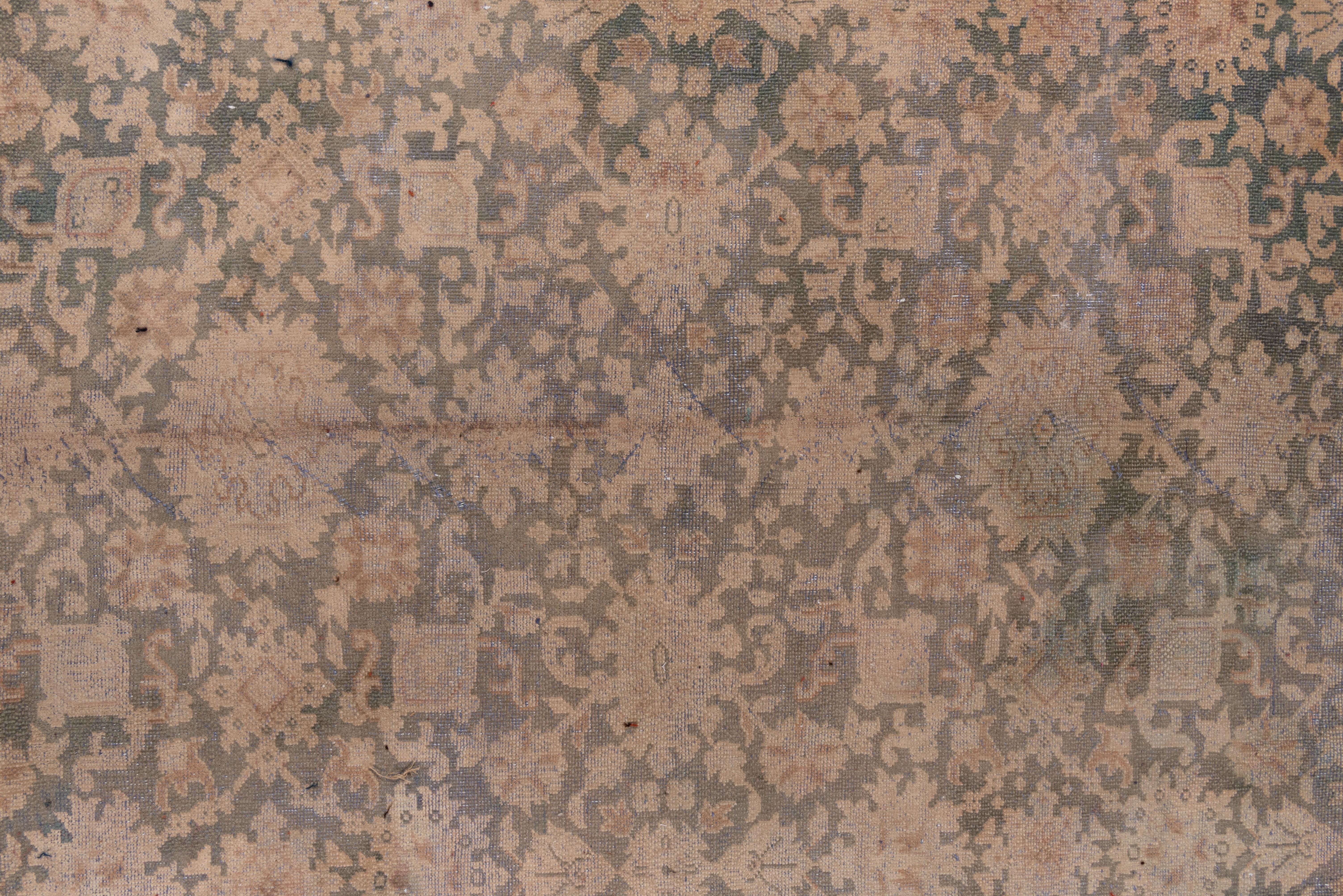 Distressed Mahal Carpet, Green Field In Good Condition For Sale In New York, NY