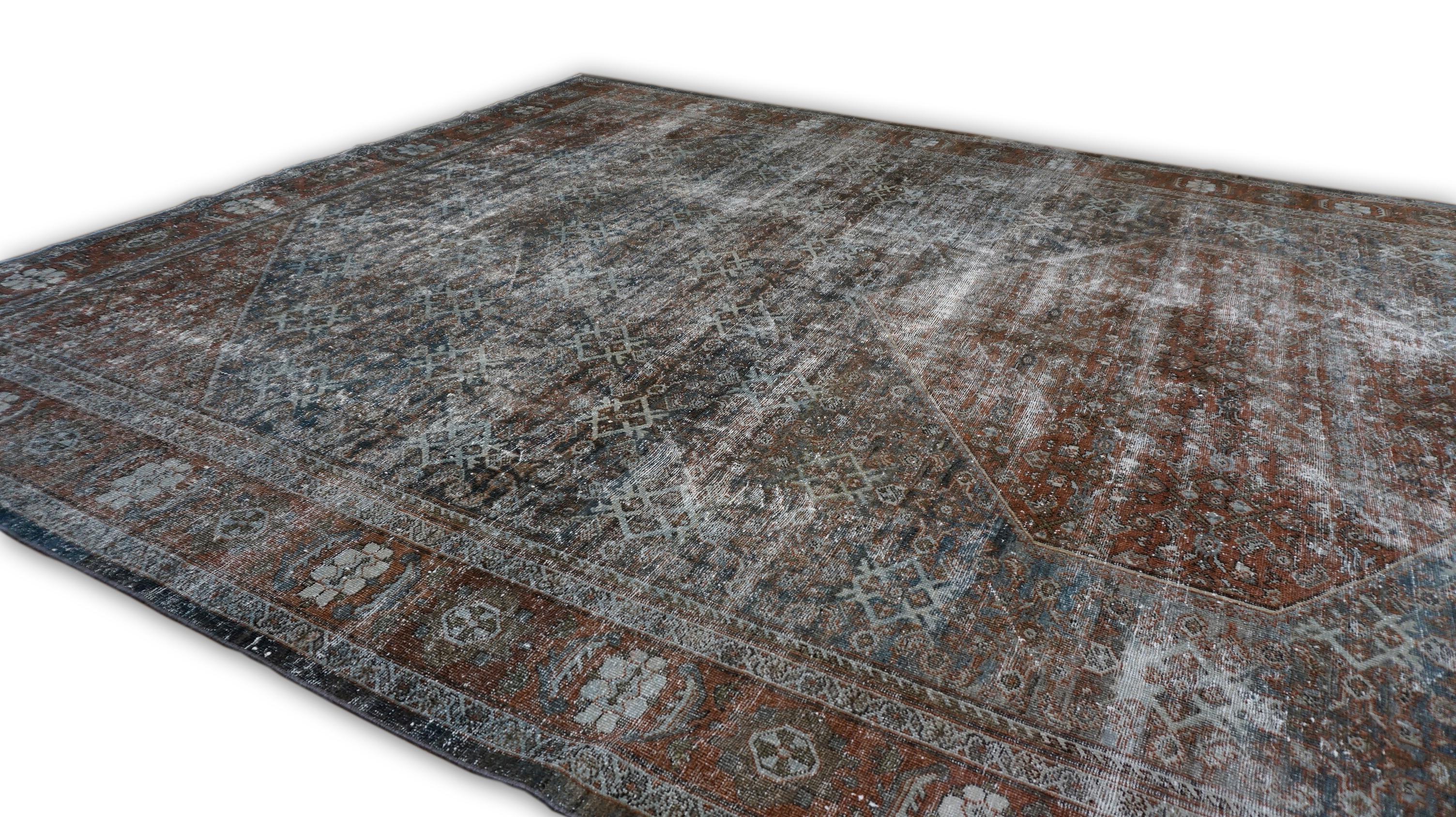 XX secolo Tappeto Mahal Distressed in lana dai toni terrosi 10'x16'10'' in vendita