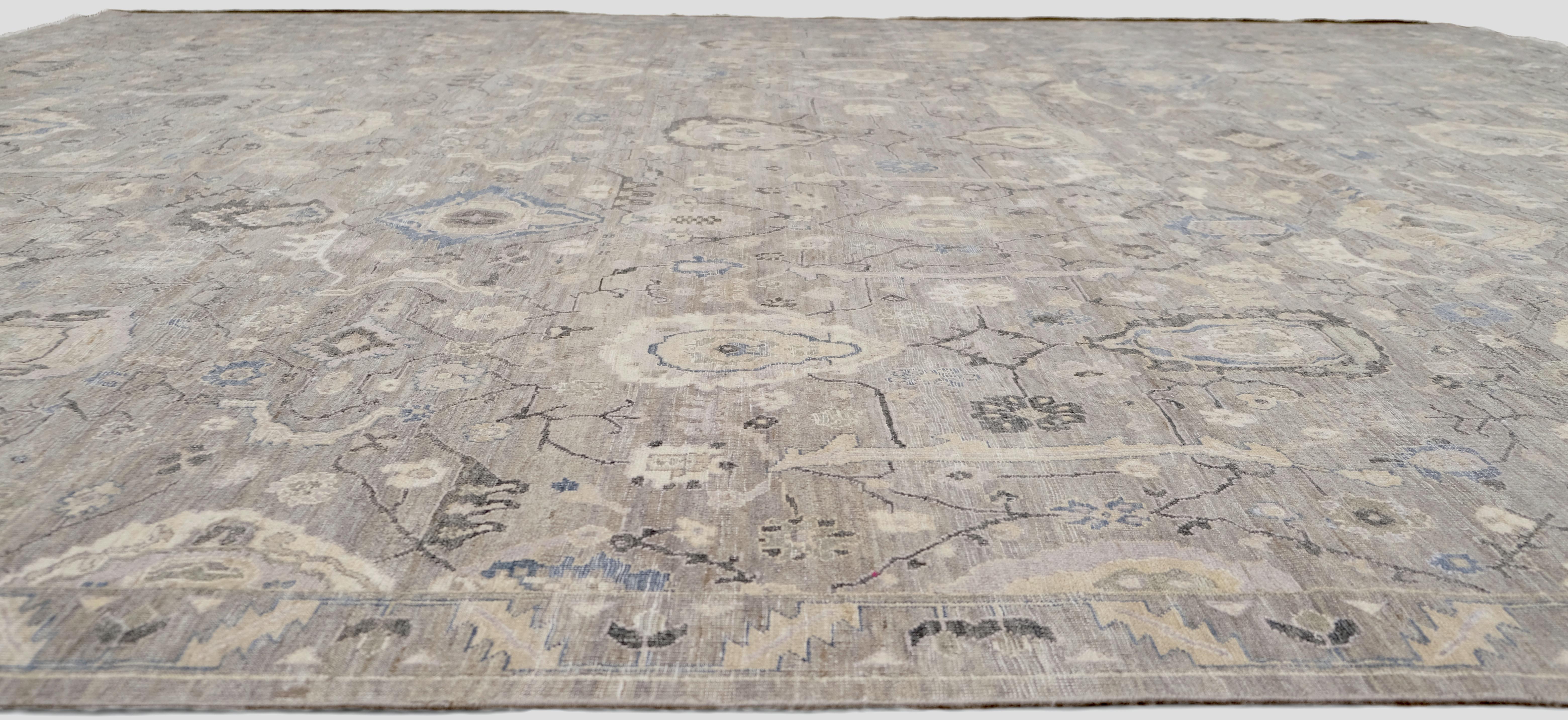 Alfombra de lana Mahal gris y azul envejecida 11'9''x15' Anudado a mano en venta