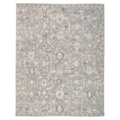 Distressed Mahal Grey and Blue Wool Rug 11'9''x15'
