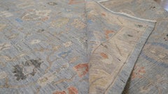 Distressed Mahal Ivory and Blue with Colorful Wool Rug 14'x19'7''