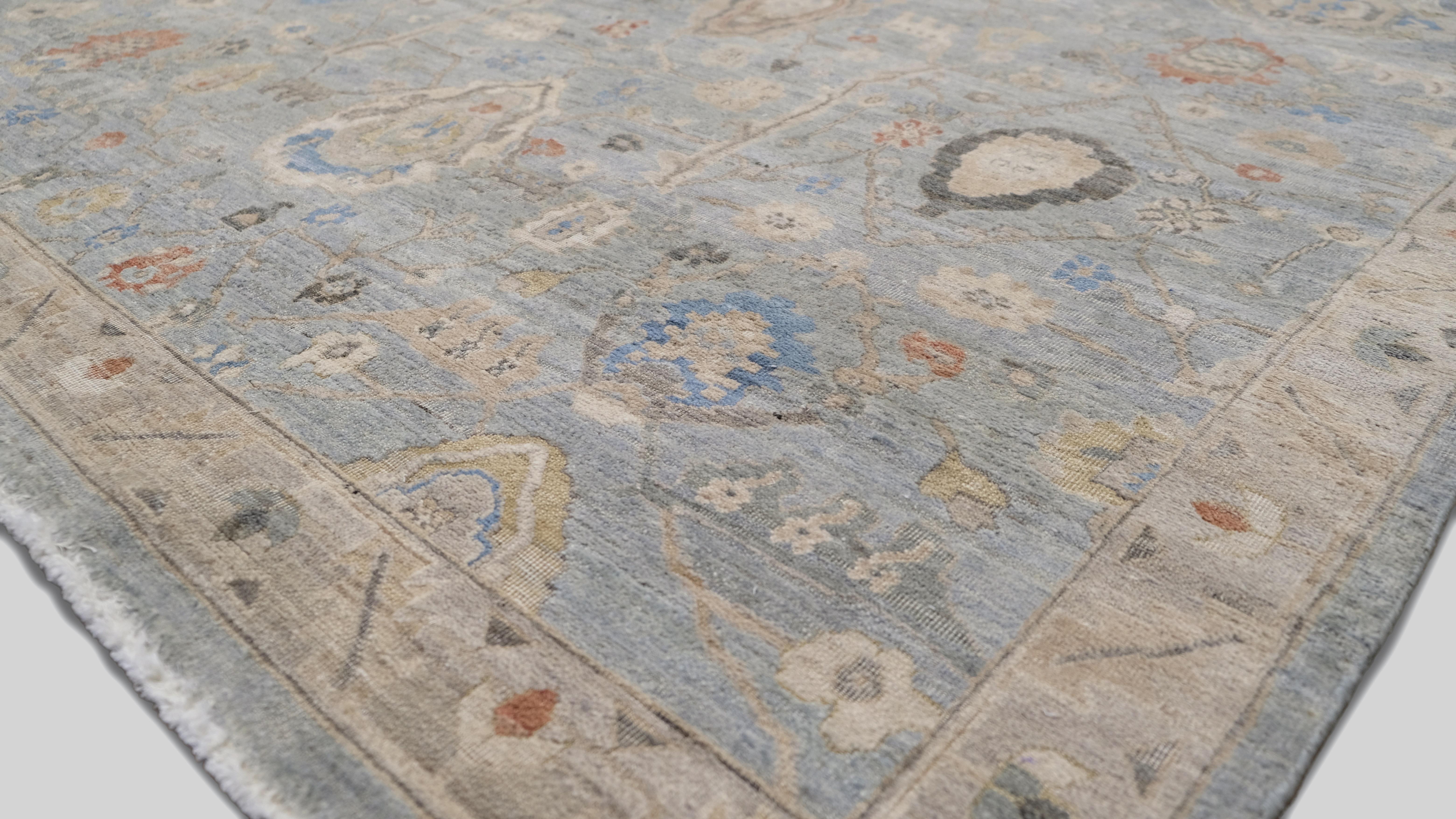 Tappeto Mahal Avorio e Blu con Lana Colorata Distrutto 14'x19'7'' In condizioni Nuovo in vendita a Torrance, CA