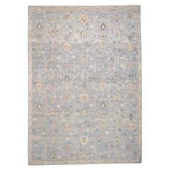 Alfombra Mahal envejecida marfil y azul con lana de colores 14'x19'7''