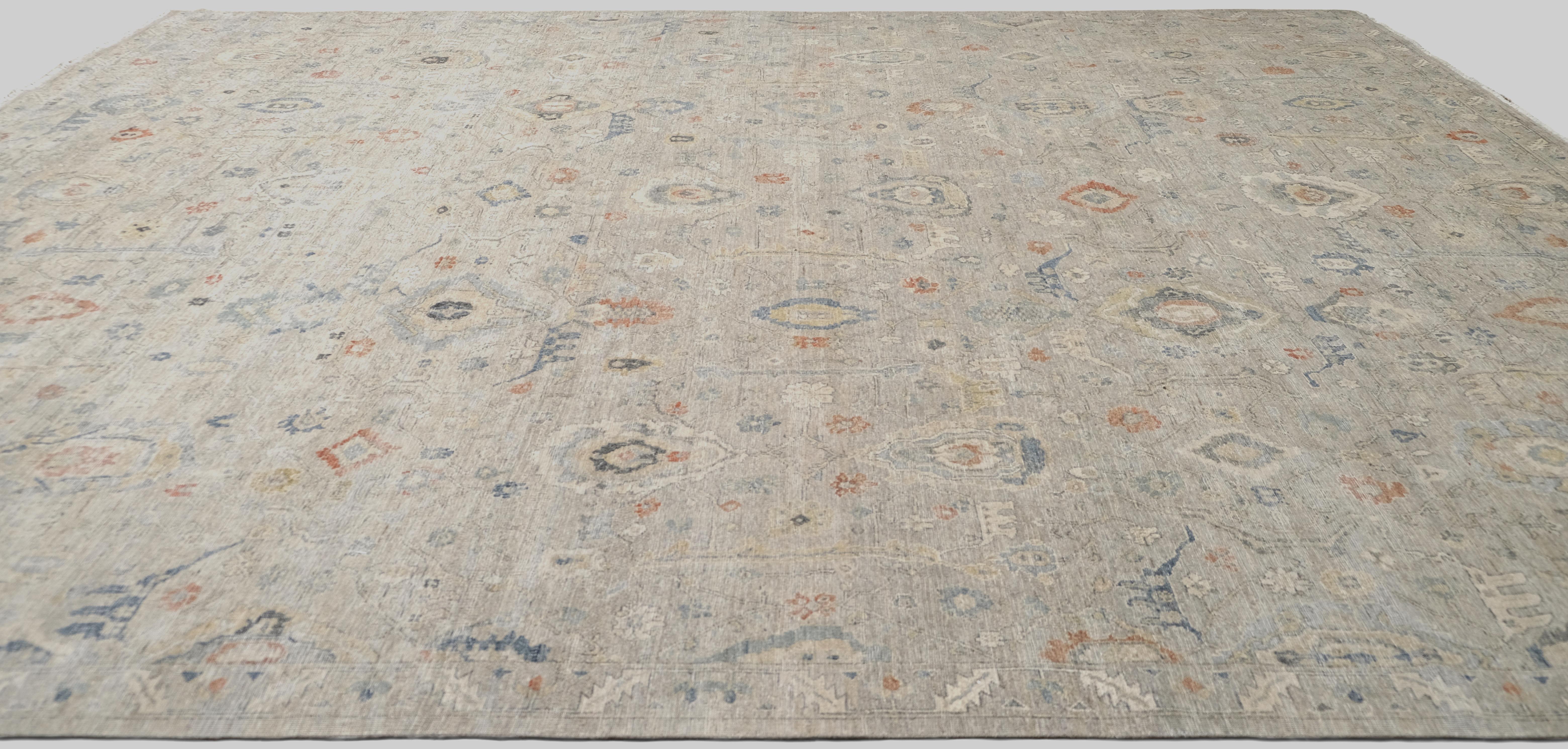 Malayer Tapis Mahal neutre à fleurs dégradées 11'10''x14'9'' en vente