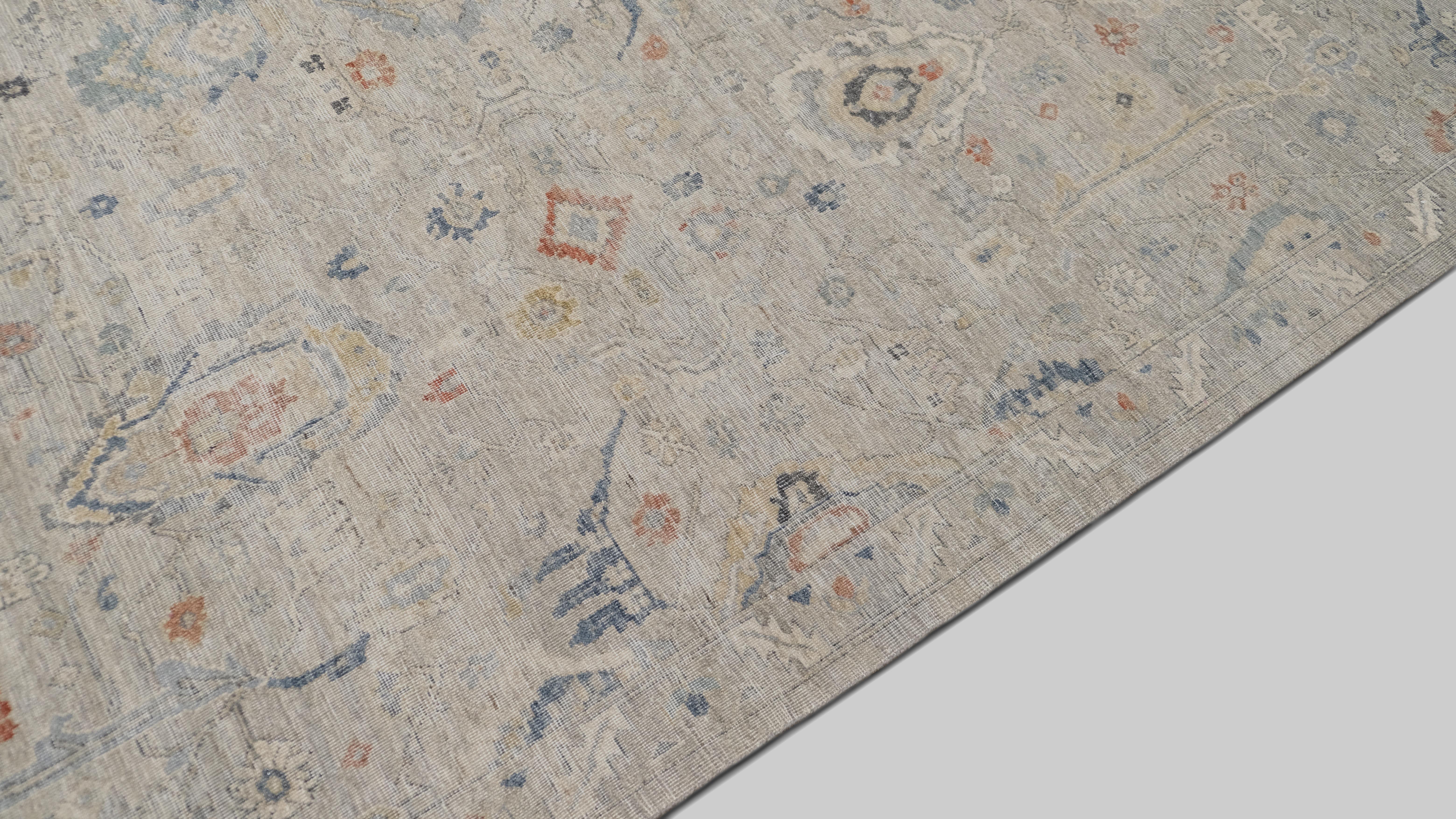 Noué à la main Tapis Mahal neutre à fleurs dégradées 11'10''x14'9'' en vente