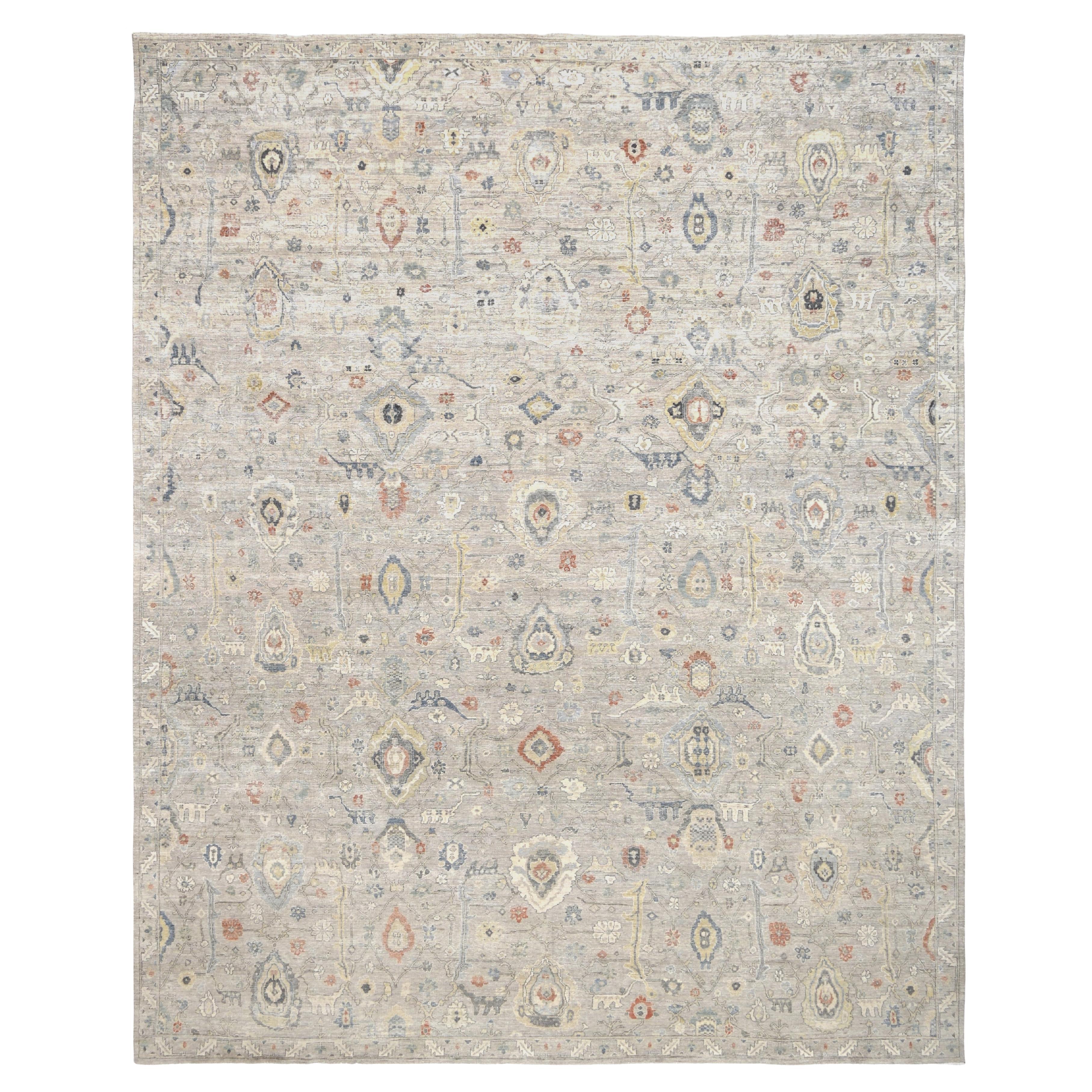 Distressed Mahal Neutral Floral Wool Rug 11'10''x14'9''