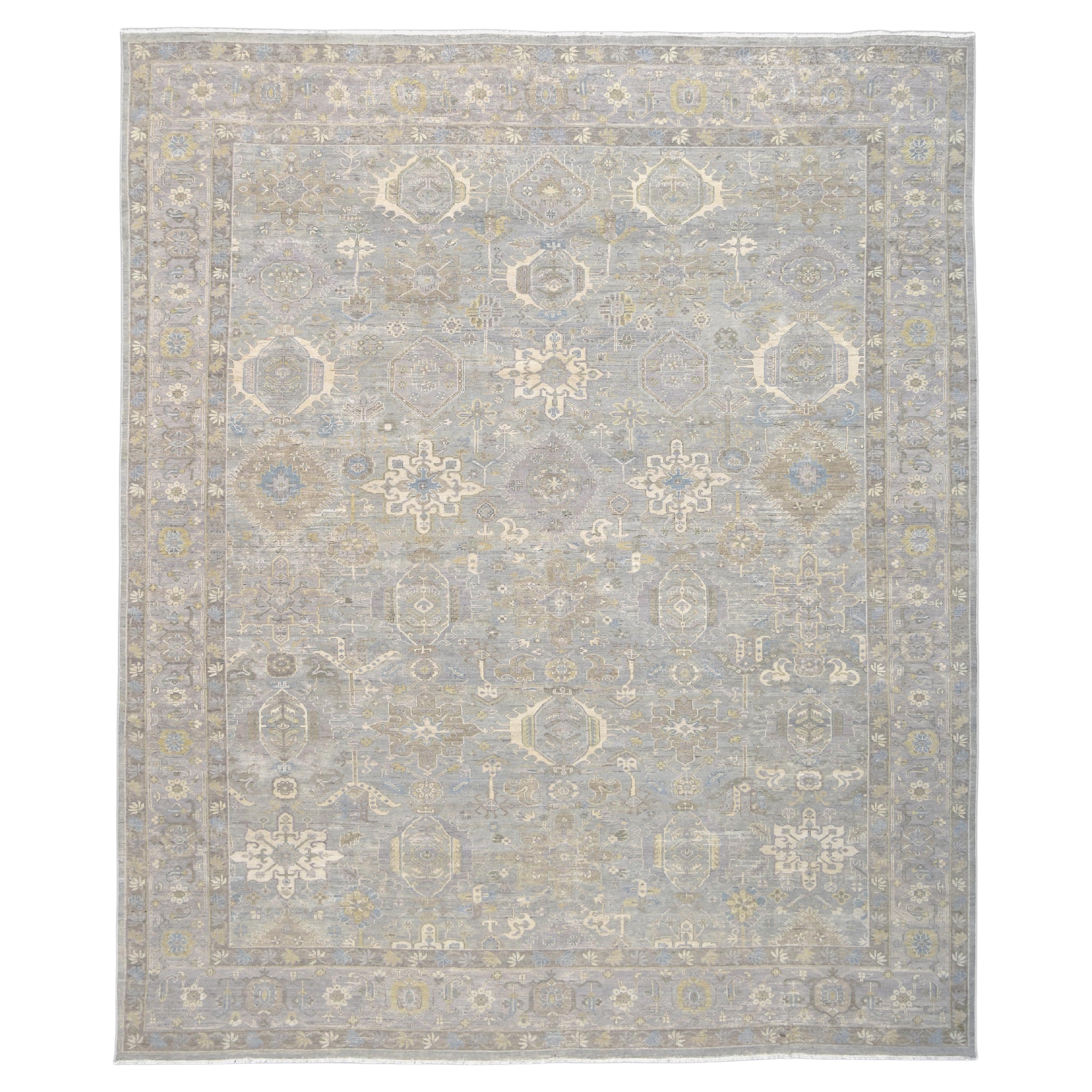 Tappeto Mahal a motivi irregolari in lana grigia 12'1''x14'6''