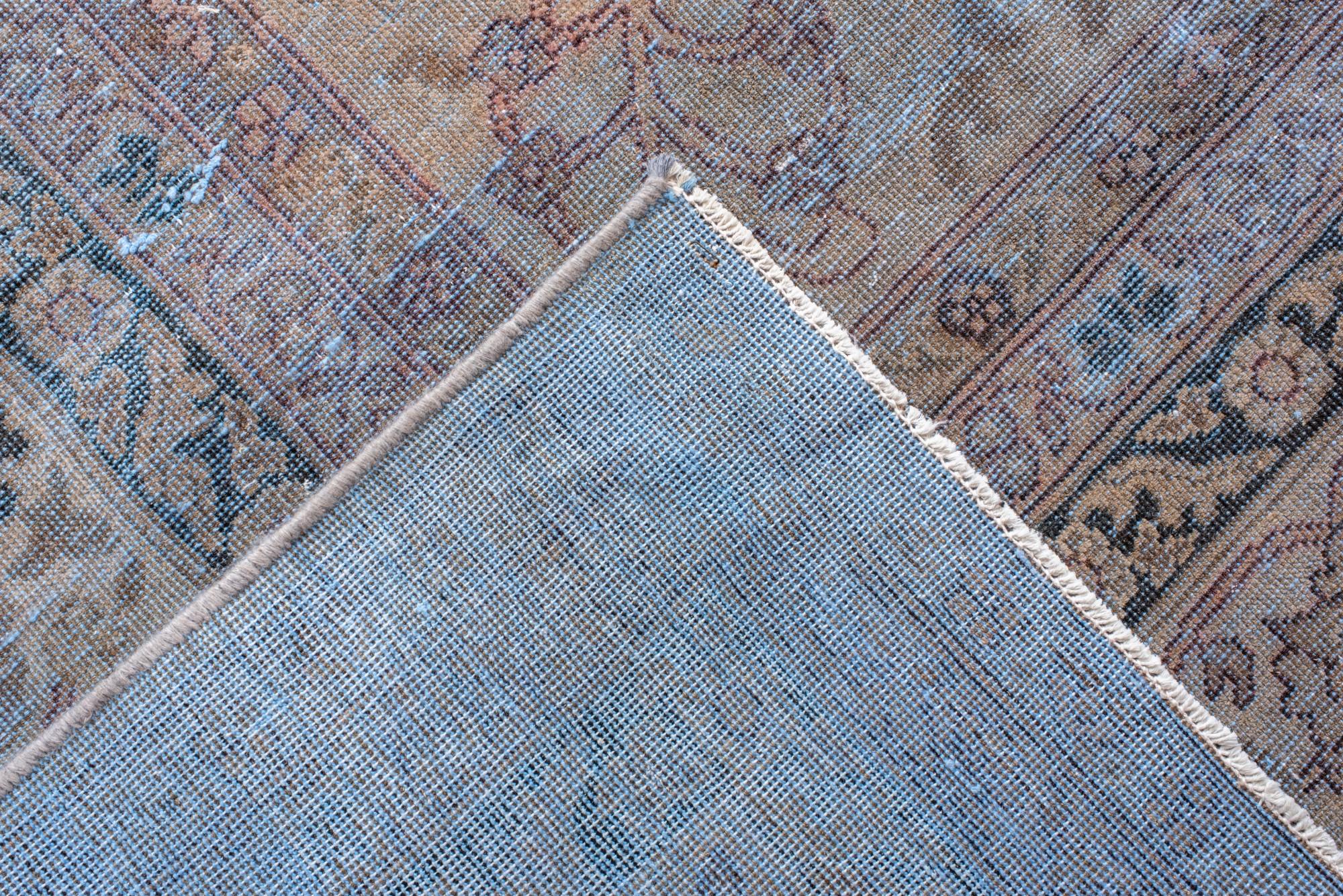 20th Century Distressed Mahal With A White and Dark Blue Field and Floral Design For Sale