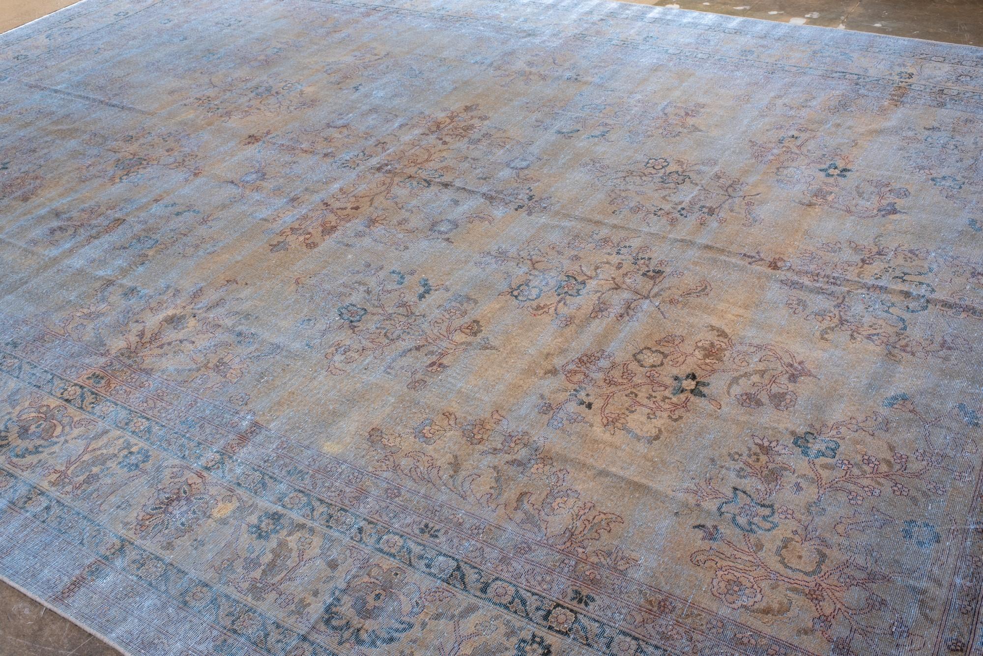 Distressed Mahal With A White and Dark Blue Field and Floral Design For Sale 1