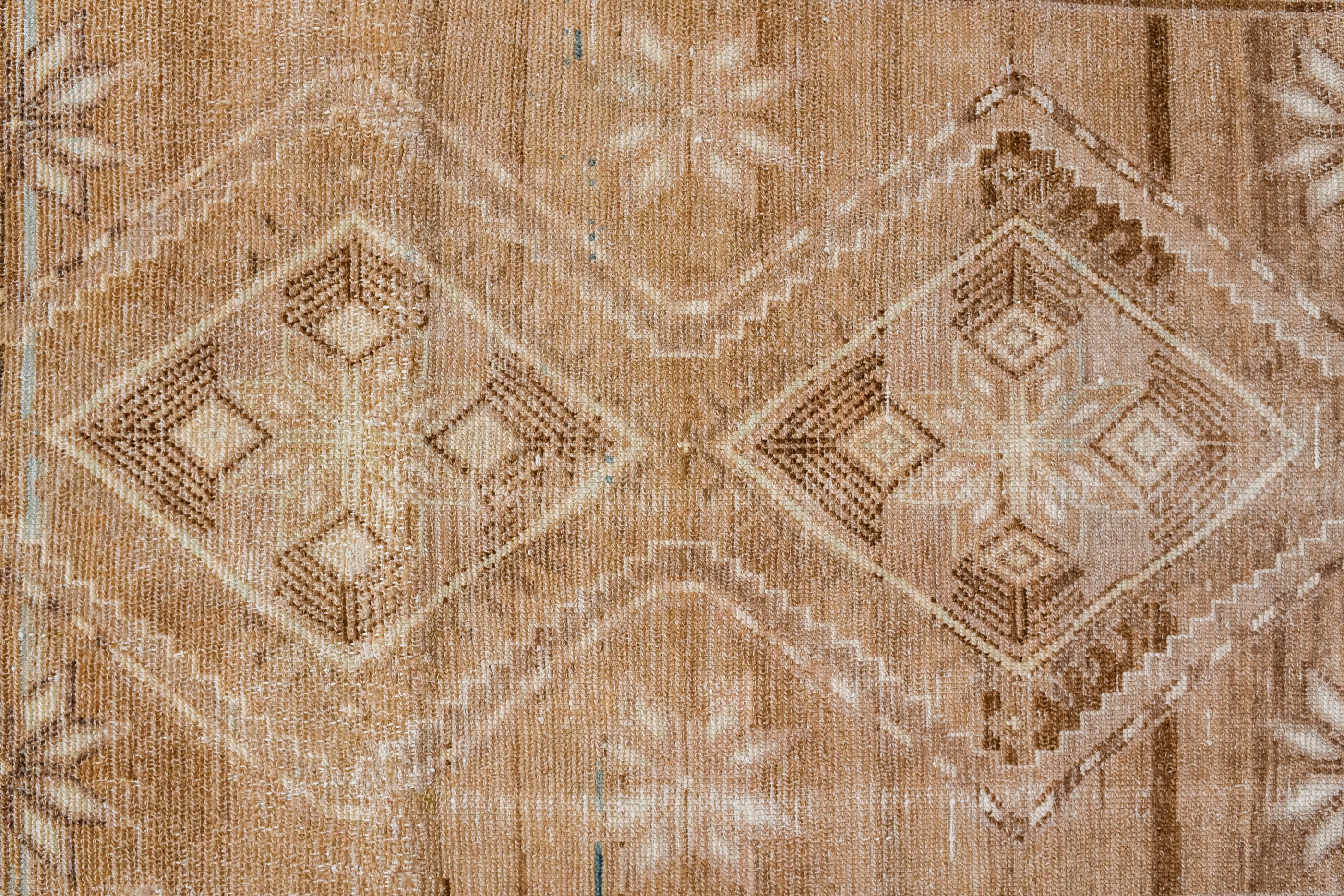 Hand-Knotted Distressed Malayer Runner with a Rust Field  