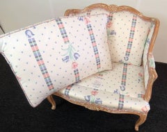 Distressed Painted French Louis XV Style Bergere Marquis Chair