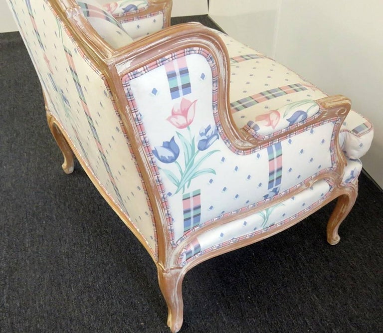 American Distressed Painted French Louis XV Style Bergere Marquis Chair  For Sale