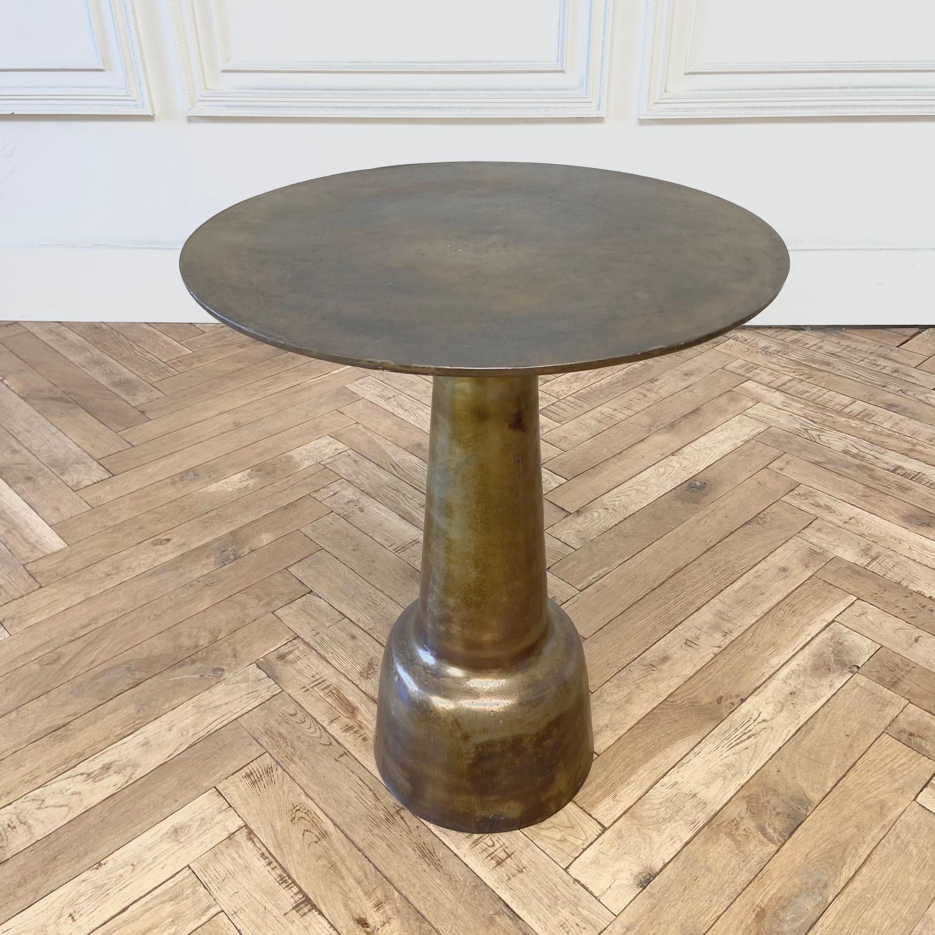 Indian Distressed Metal Side Table with Antique Finish For Sale