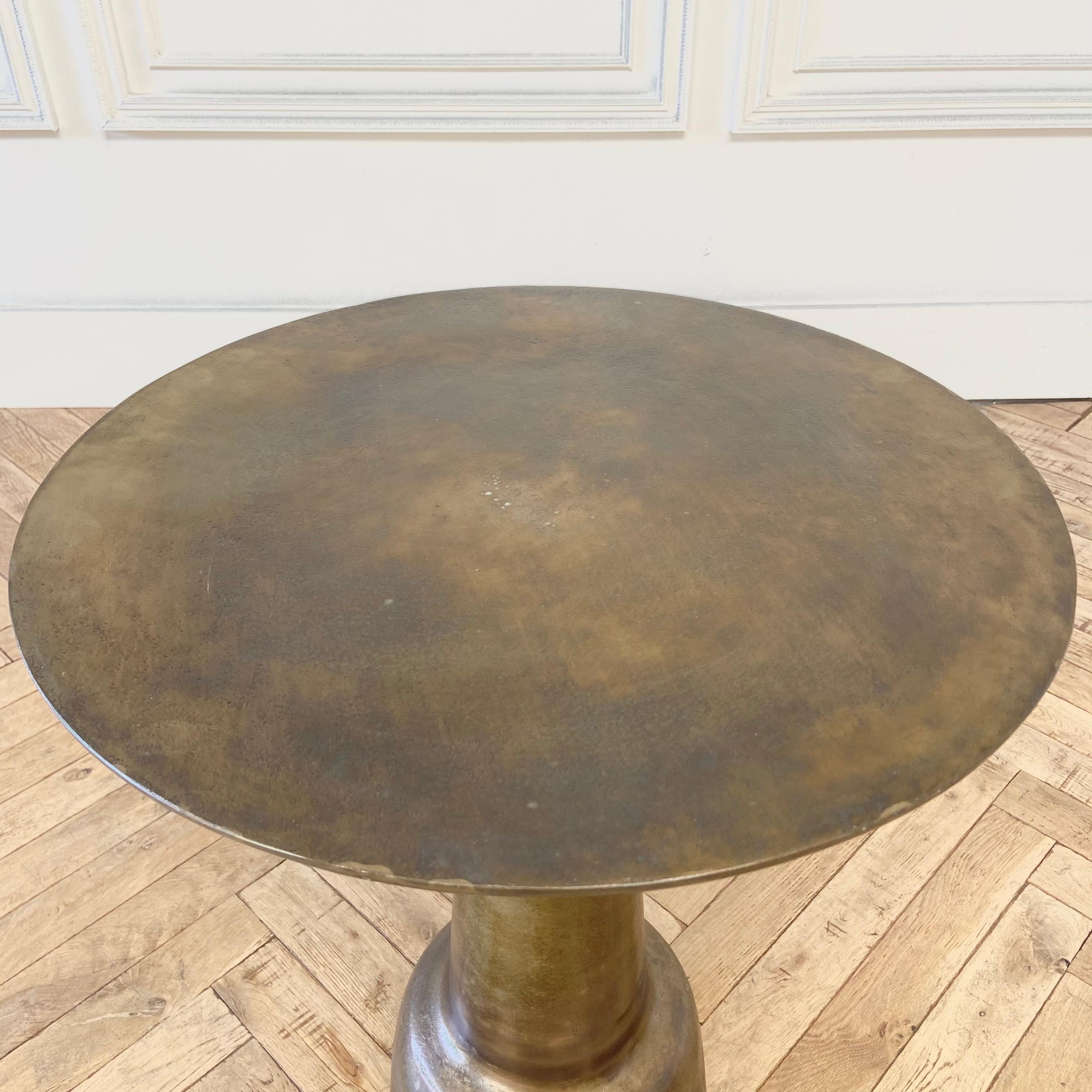 Distressed Metal Side Table with Antique Finish In New Condition For Sale In Brea, CA