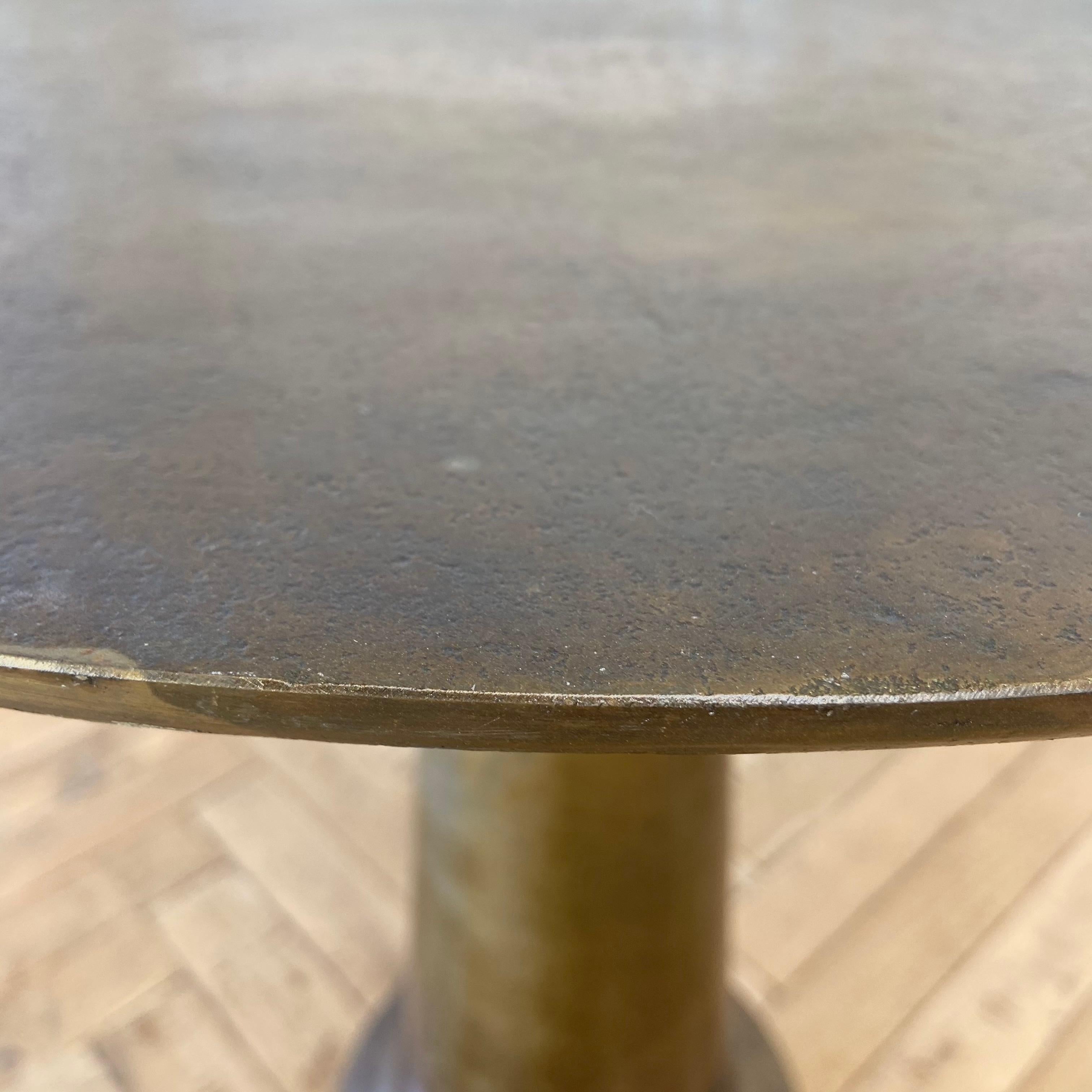 Contemporary Distressed Metal Side Table with Antique Finish For Sale