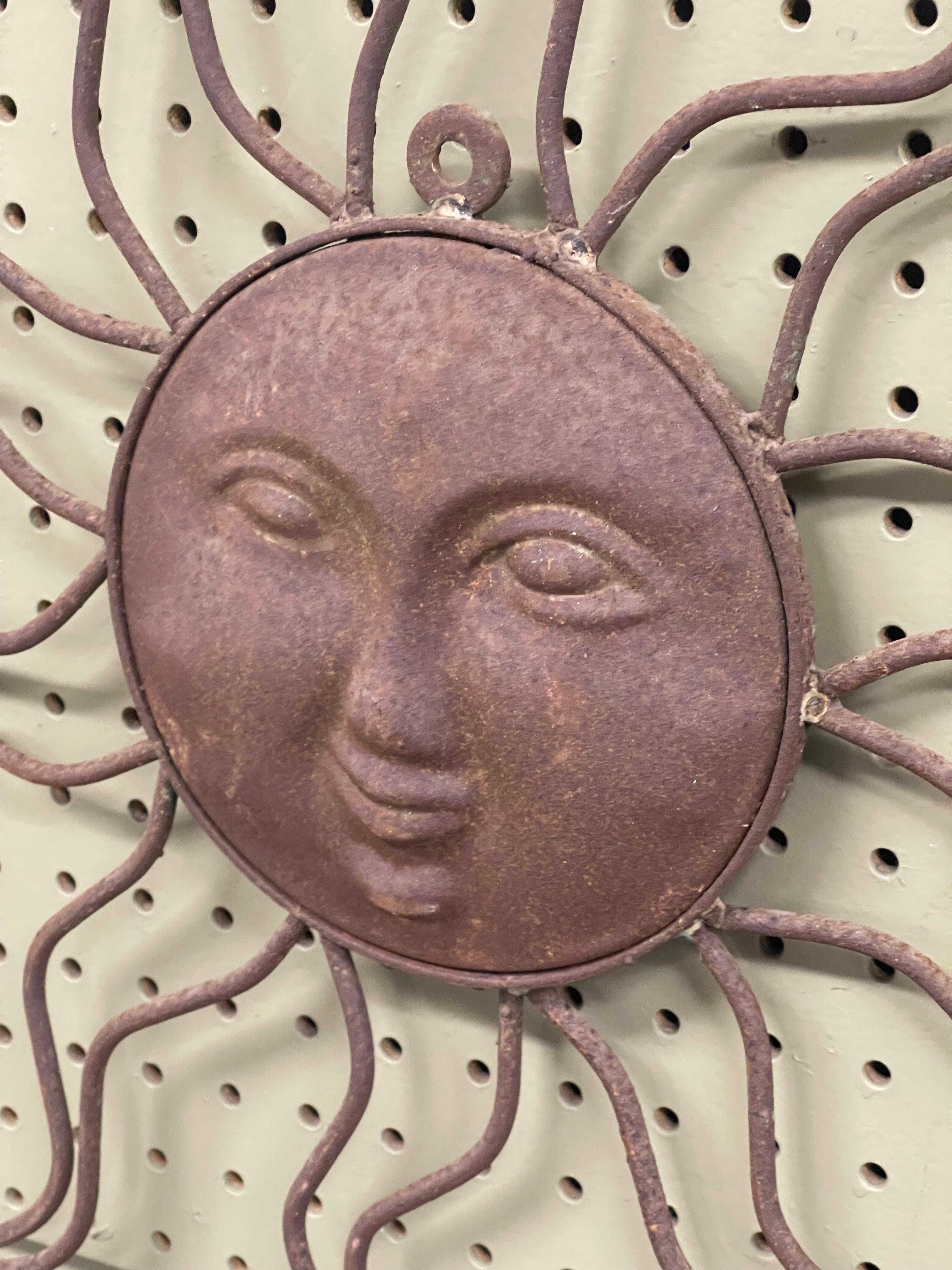 Distressed Metal Sun Sculpture / Wall Hanging In Distressed Condition In San Diego, CA