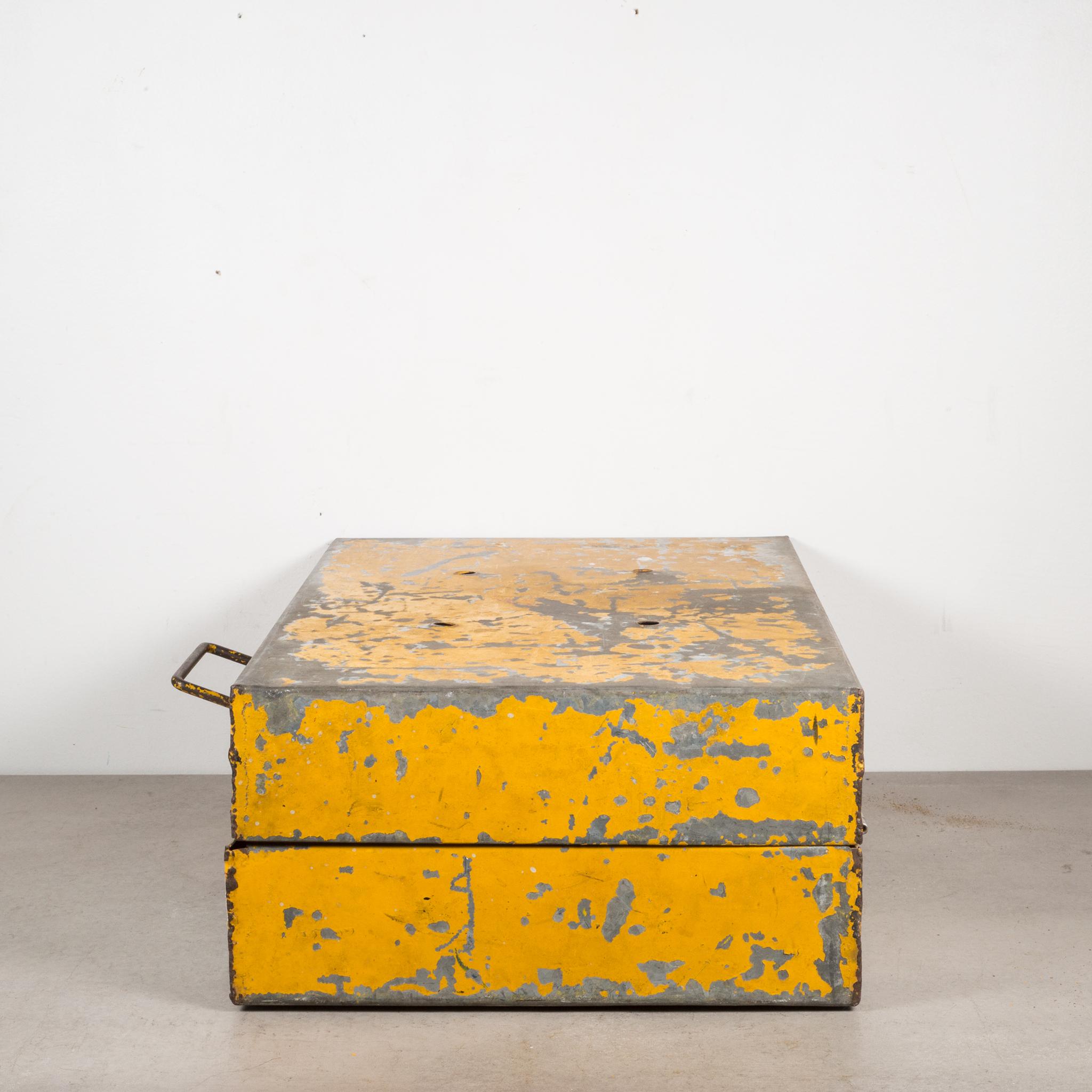 Distressed Metal Toolbox, circa 1940 In Distressed Condition In San Francisco, CA
