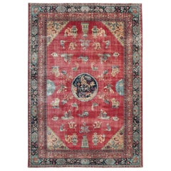 Distressed Mid-20th Century Chinese Inspired Handmade Turkish Room Size Carpet