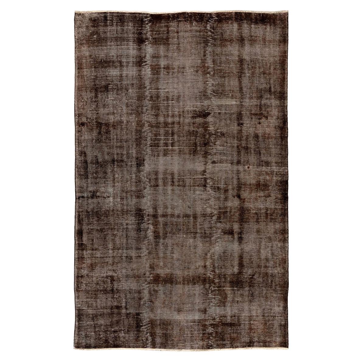 6.8x10.2 Ft Distressed Mid-20th Century Handmade Anatolian Rug Re-Dyed in Brown