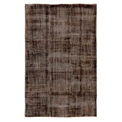 Vintage 6.8x10.2 Ft Distressed Mid-20th Century Handmade Anatolian Rug Re-Dyed in Brown