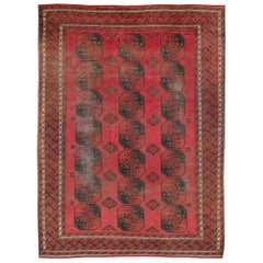 Distressed Mid-20th Century Tribal Tekke Room Size Carpet in Red and Black